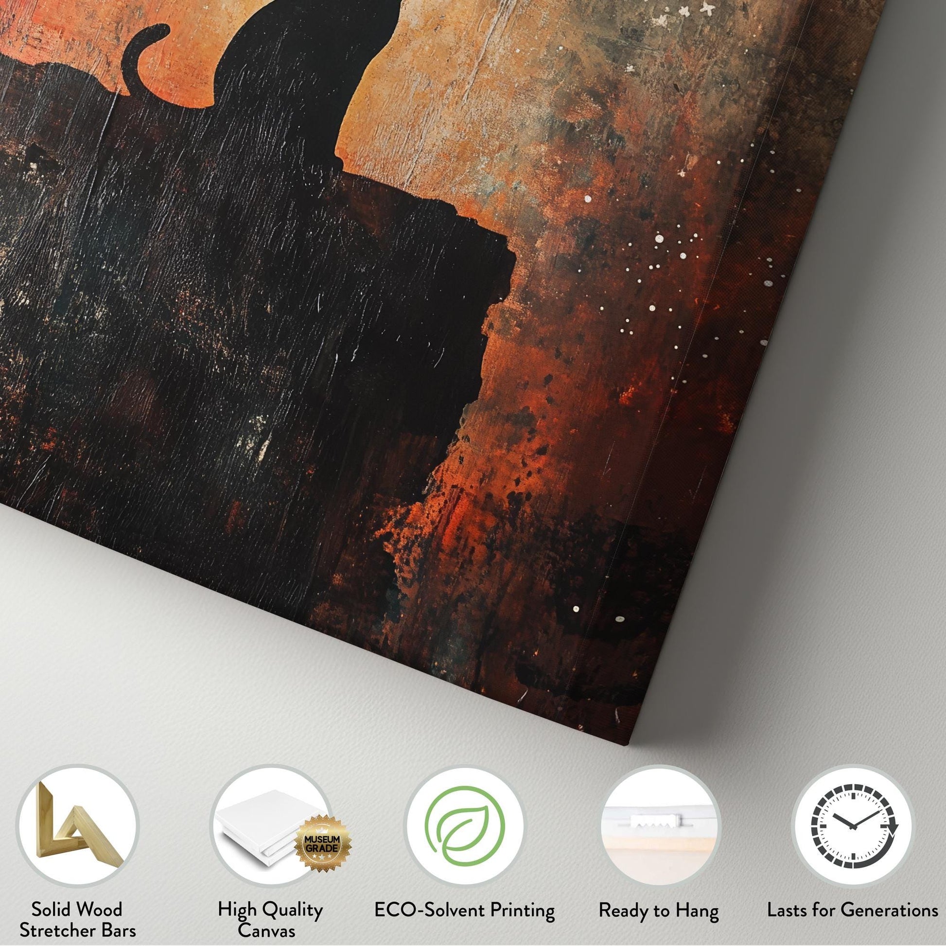 Night Watch Cat Canvas Art | Impasto Texture Print | Bohemian Wall Art For Living Room | Ember Glow Art Vertical Canvas