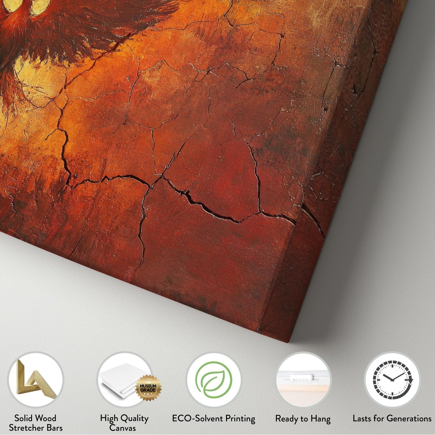 Mythical Phoenix Canvas Art | Impasto Textural Print | Bohemian Wall Art For Living Room | Fiery Ember Art Horizontal Art
