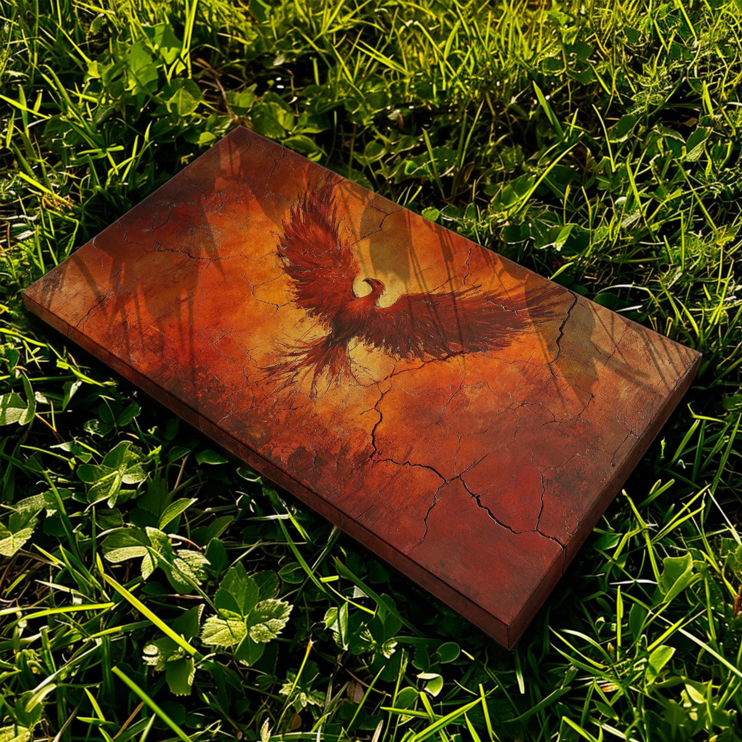 Mythical Phoenix Canvas Art | Impasto Textural Print | Bohemian Wall Art For Living Room | Fiery Ember Art Horizontal Art