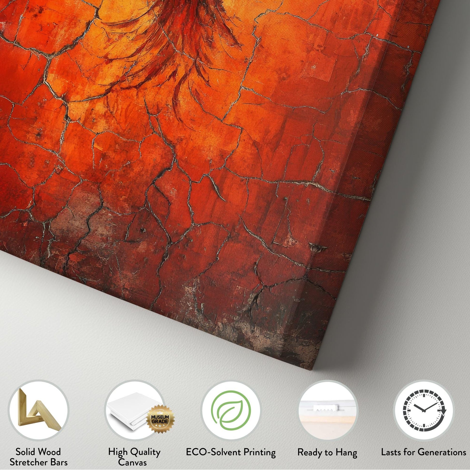 Mythical Phoenix Canvas Art | Impasto Print | Bohemian Wall Art For Living Room | Fiery Sienna Art Vertical Canvas