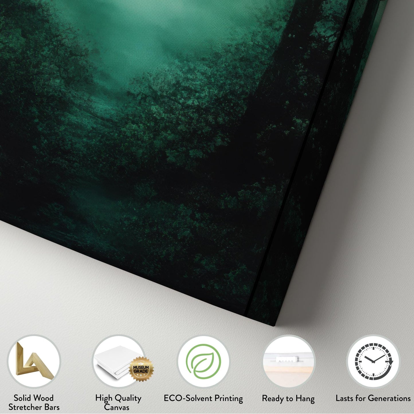 Mystical Forest Path Canvas Art | Watercolor Wash Print | Biophilic Wall Art For Living Room | Jadeite Green Art Long Vertical Art