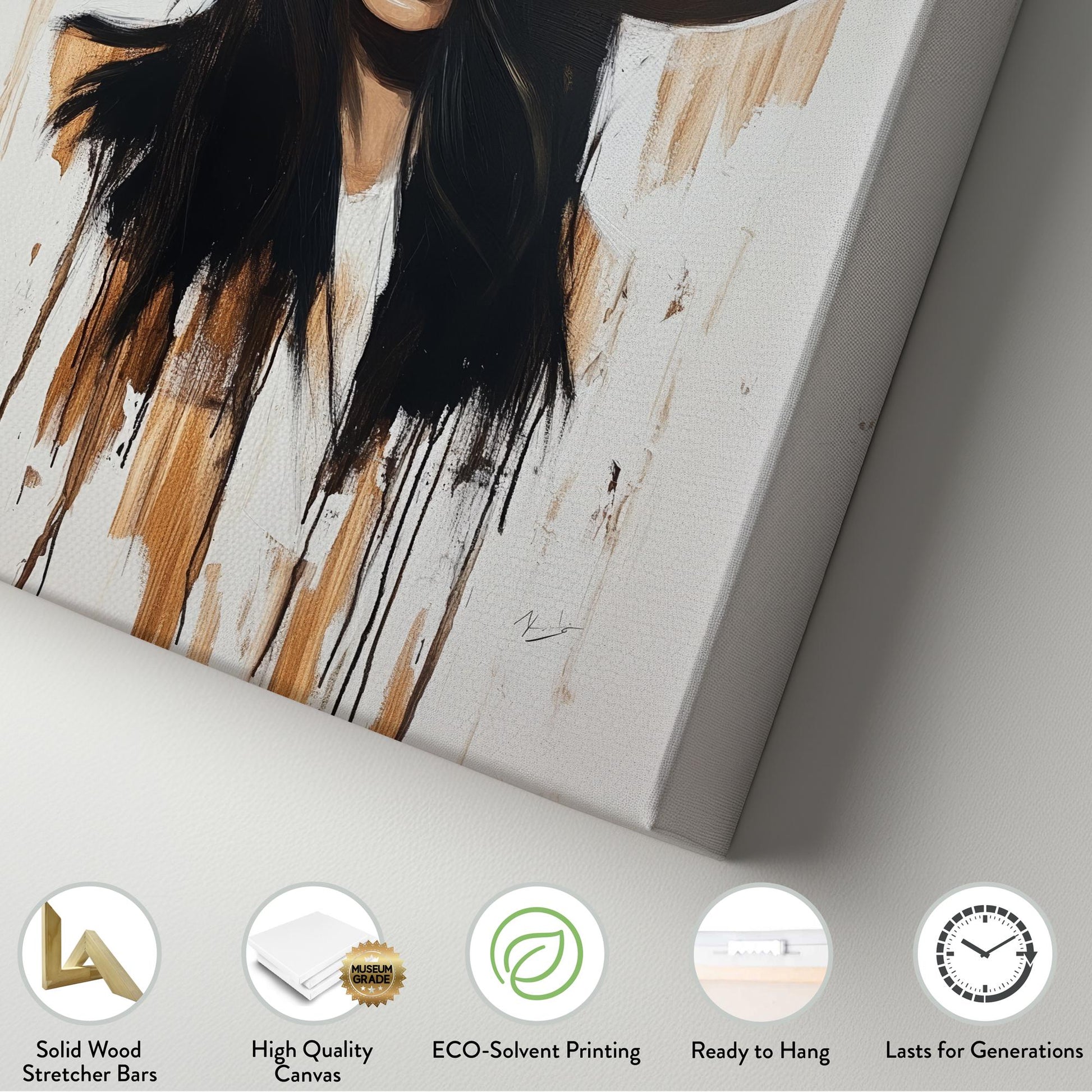 Mysterious Woman Canvas Art | Impasto Brushstroke Print | Bohemian Wall Art For Above Couch | Taupe Espresso Art Vertical Canvas