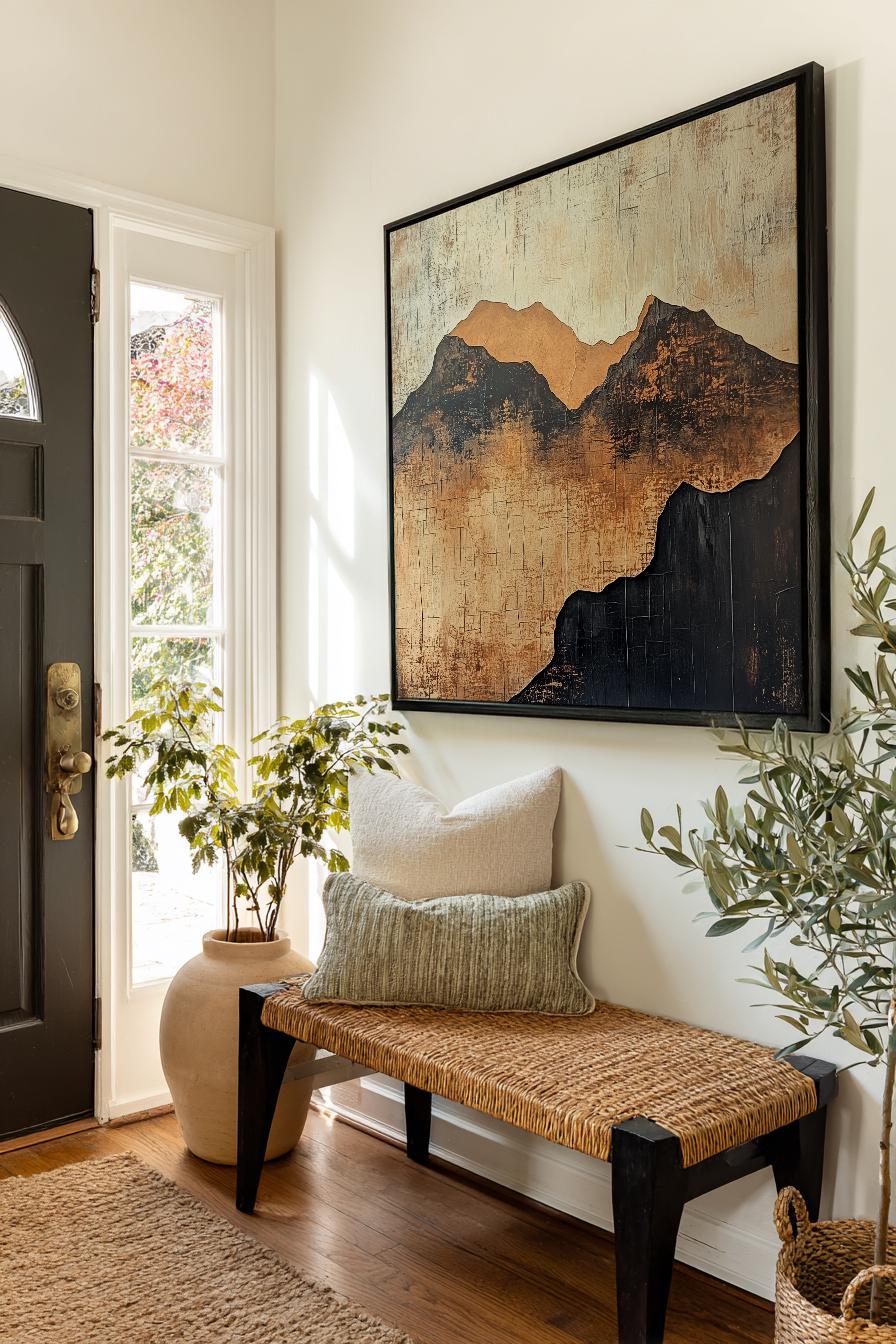 Mountain Range Canvas Art | Textured Impasto Print | Bohemian Wall Art For Living Room | Desert Sunset Art Square Canvas Art