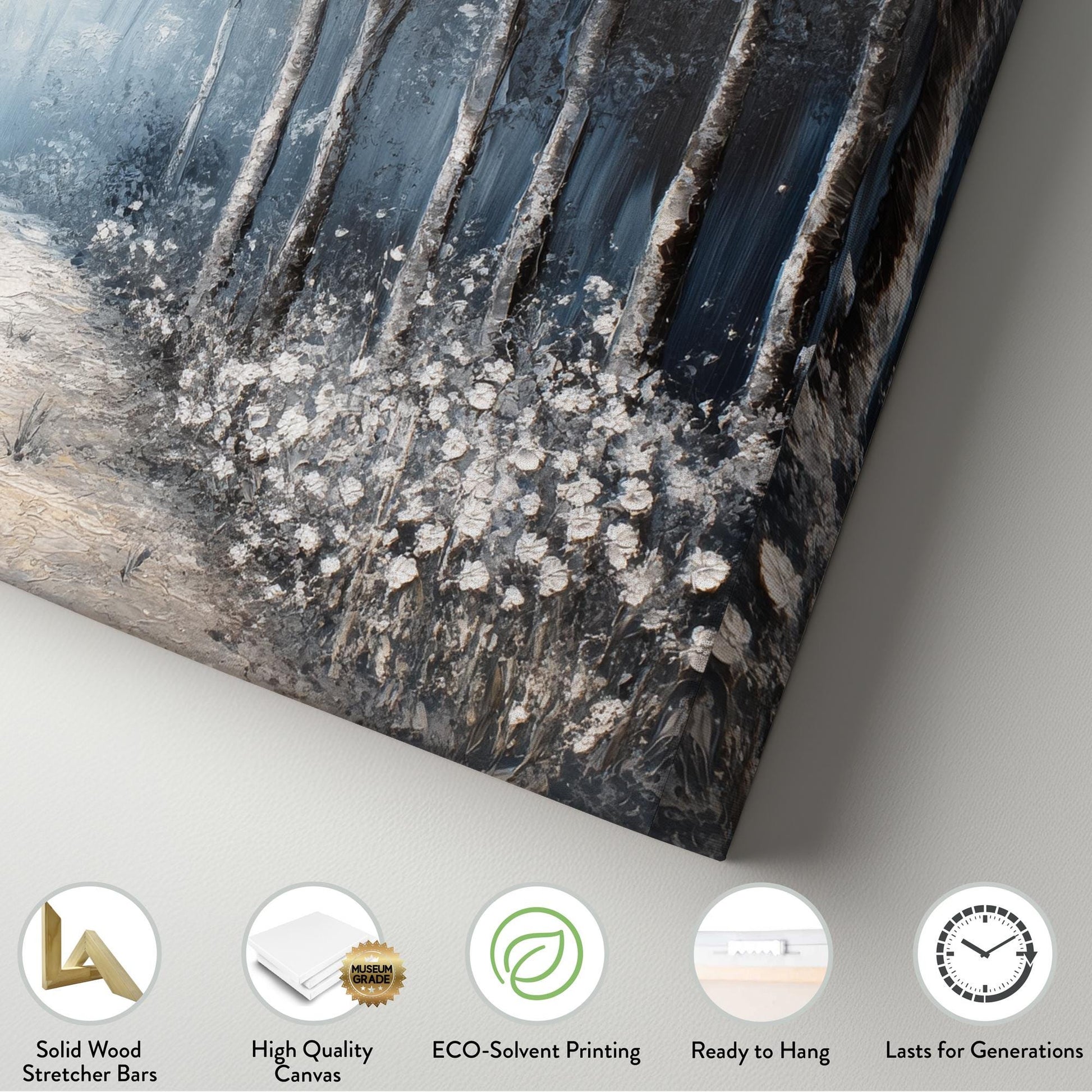 Moonlit Path Canvas Art | Impasto Print | Tranquil Wall Art For Living Room | Silver Linen Art | Modern Zen Decor Horizontal Art