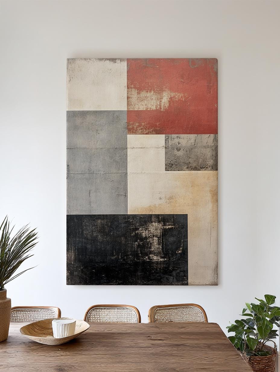 Modernist Geometric Canvas Art | Deconstructed Print | Scandinavian Wall Art For Living Room | Smoked Oyster Art Vertical Canvas