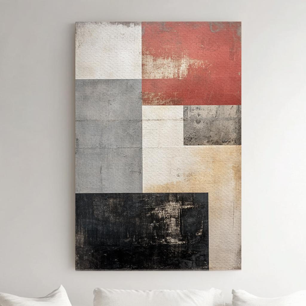 Modernist Geometric Canvas Art | Deconstructed Print | Scandinavian Wall Art For Living Room | Smoked Oyster Art Vertical Canvas