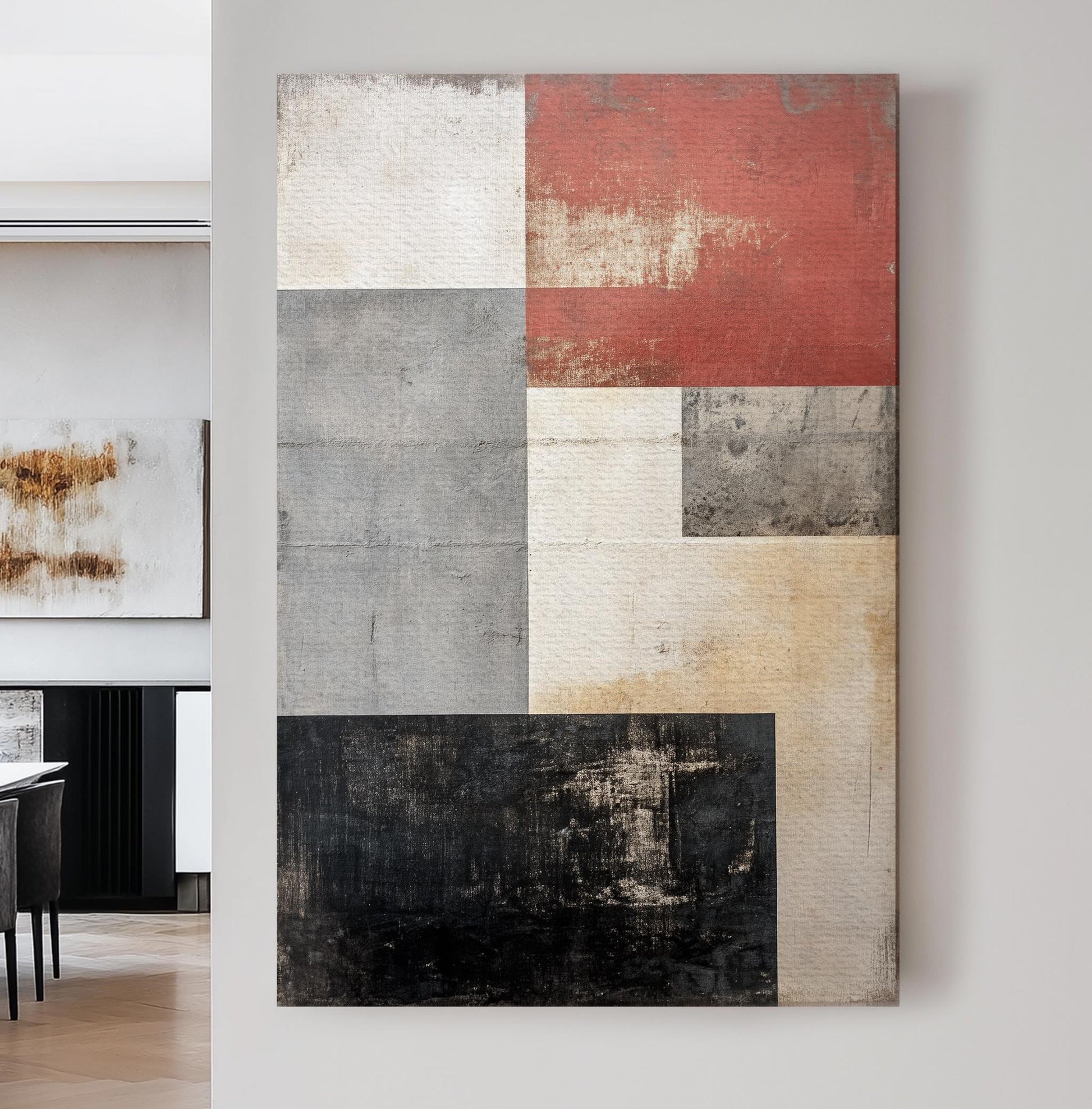 Modernist Geometric Canvas Art | Deconstructed Print | Scandinavian Wall Art For Living Room | Smoked Oyster Art Vertical Canvas