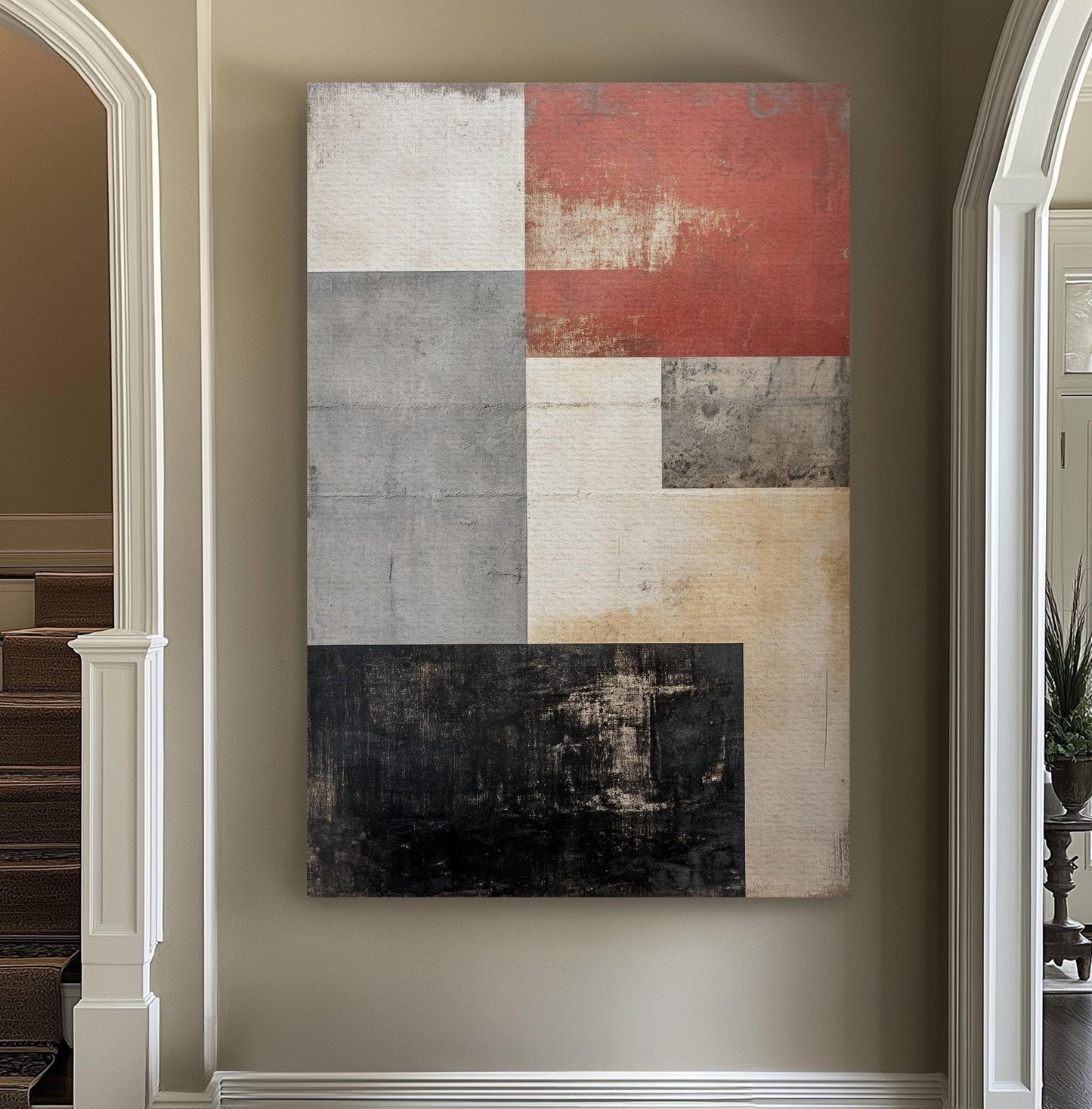 Modernist Geometric Canvas Art | Deconstructed Print | Scandinavian Wall Art For Living Room | Smoked Oyster Art Vertical Canvas