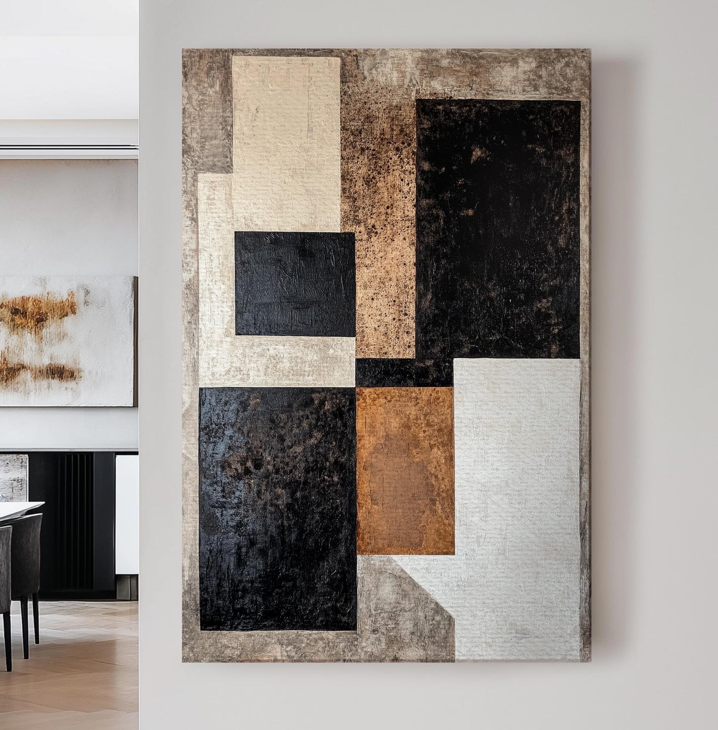 Modern Geometric Canvas Art | Abstract Textured Print | Minimalist Wall Art For Living Room | Neutral Taupe Charcoal Art Vertical Canvas
