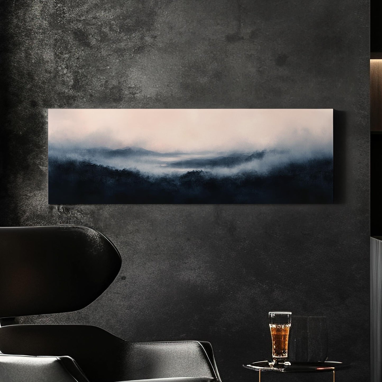 Misty Mountain Range Canvas Art | Watercolor Wash Print | Tranquil Zen Wall Art For Living Room Panoramic Wall Art