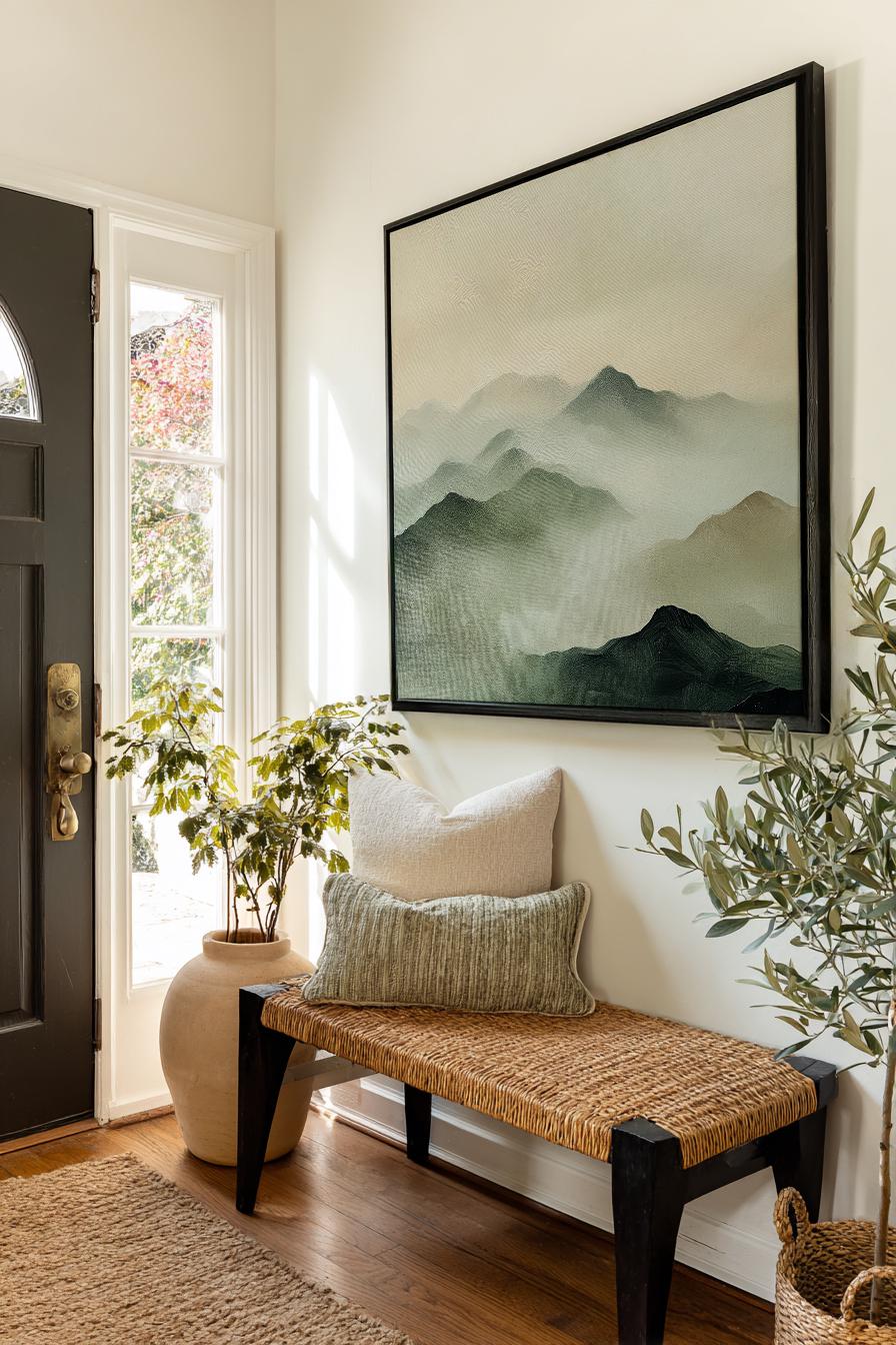 Misty Mountain Majesty Canvas Art | Impasto Print | Tranquil Zen Wall Art For Living Room | Sagebrush Cloud White Art Square Canvas Art