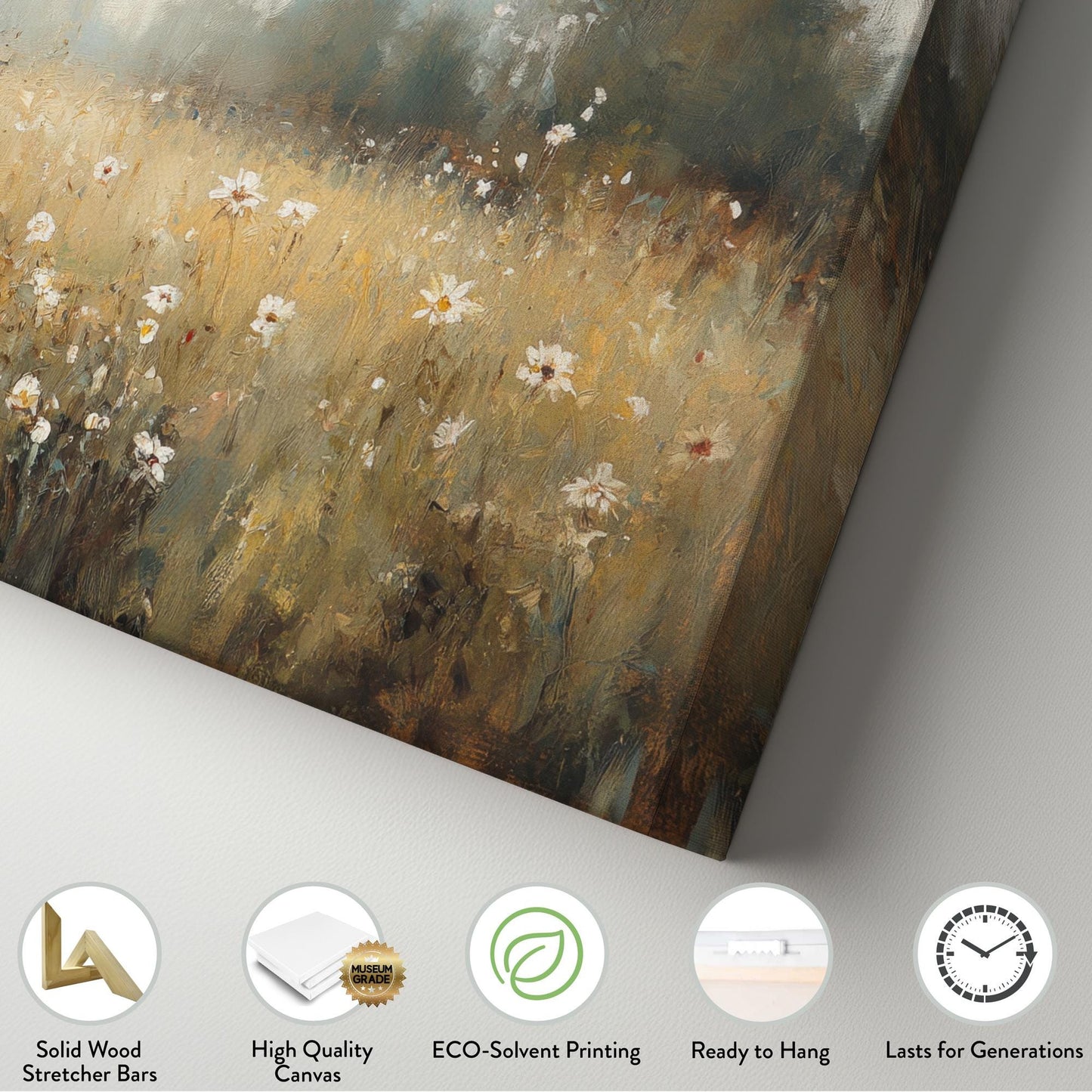 Misty Meadow Canvas Art | Impasto Impressionism Print | Bohemian Wall Art For Living Room | Sandstone Fog Art Horizontal Art