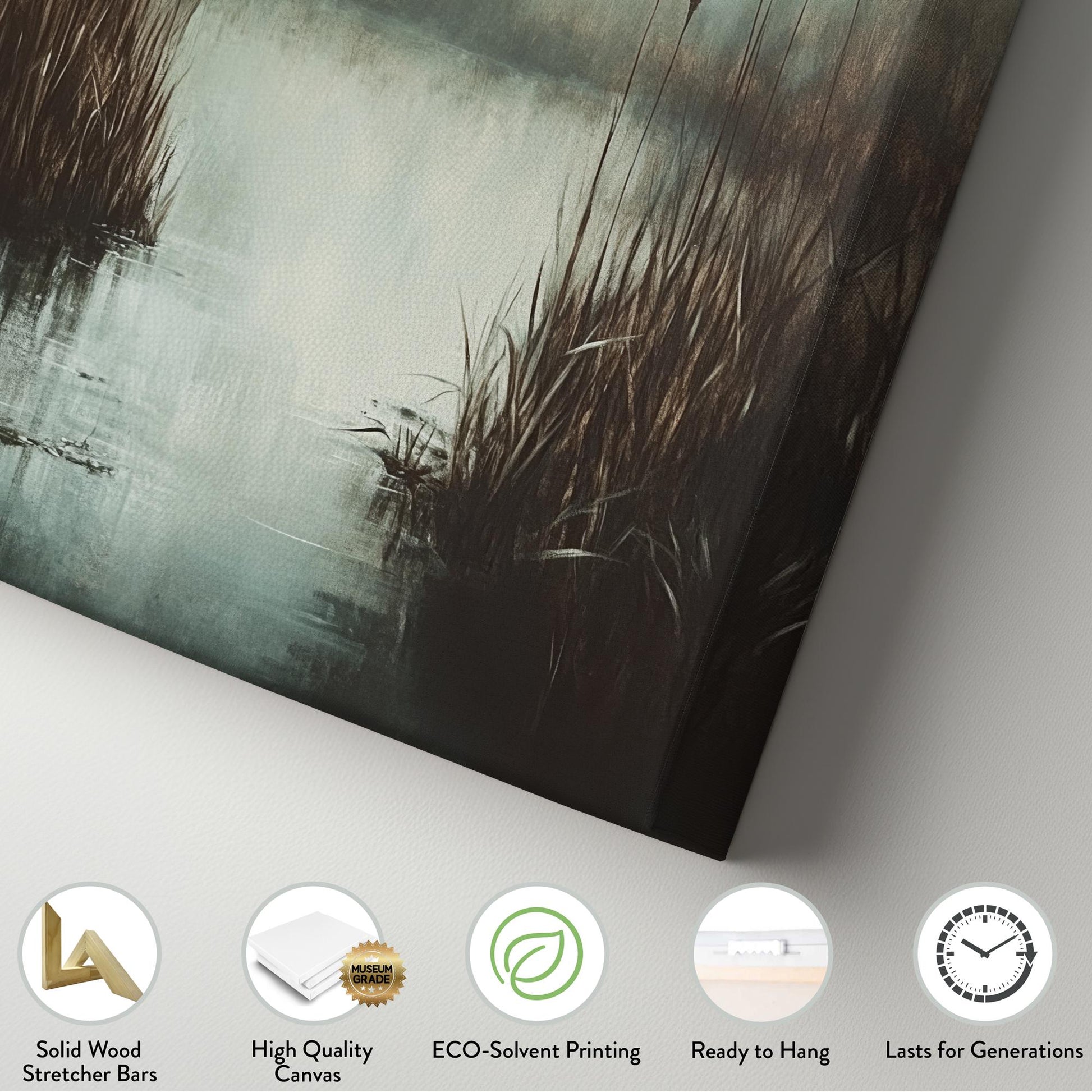 Misty Marsh Canvas Art | Textured Impressionism Print | Tranquil Zen Wall Art For Living Room | Silver Sage Art Vertical Canvas