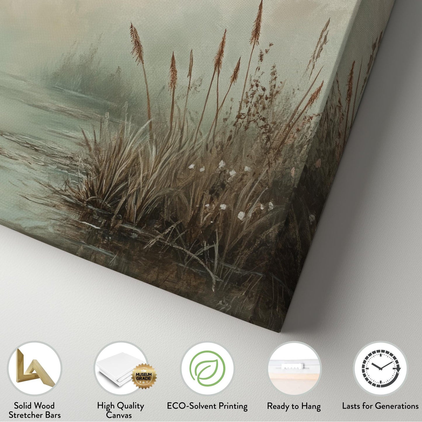Misty Marsh Canvas Art | Impressionistic Fog Print | Tranquil Zen Wall Art For Living Room | Sage Green Art Horizontal Art