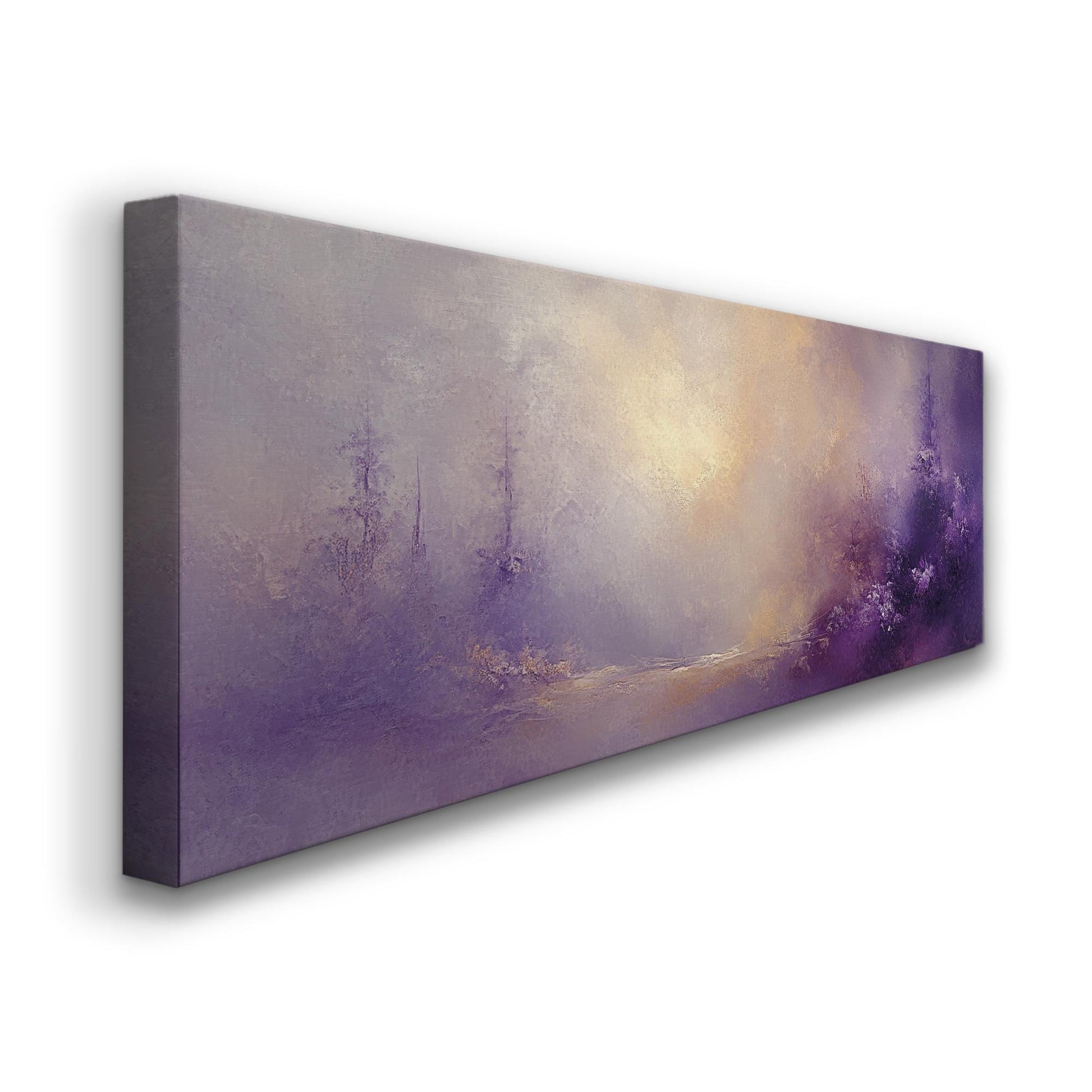 Misty Forest Canvas Art | Impasto Print | Bohemian Wall Art For Living Room | Amethyst Dusk Art | Tranquil Decor Panoramic Wall Art