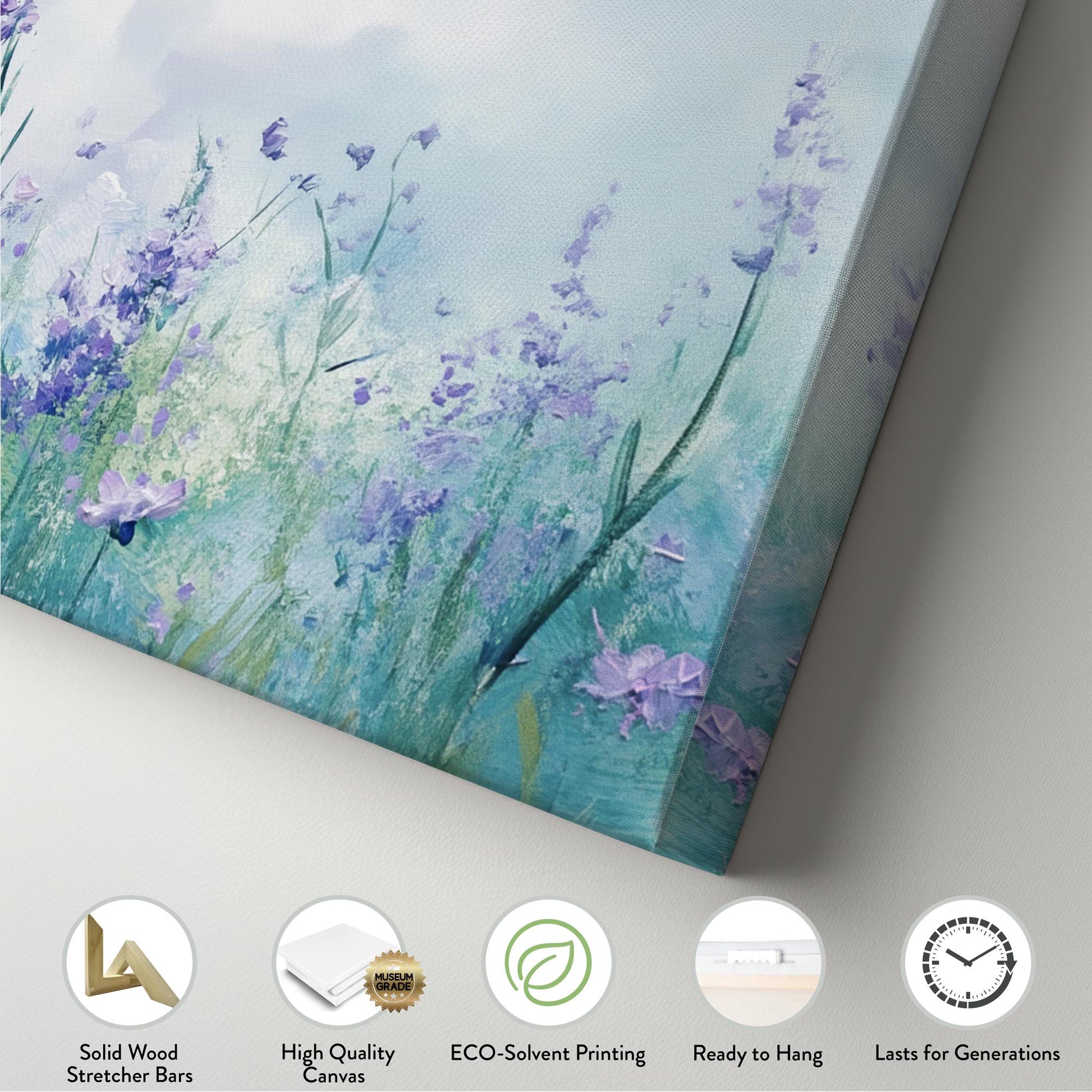 Serene Lavender Field Canvas Art | Impasto Floral Print | Bohemian Wall Art For Living Room | Celestial Blue Art Panoramic Wall Art