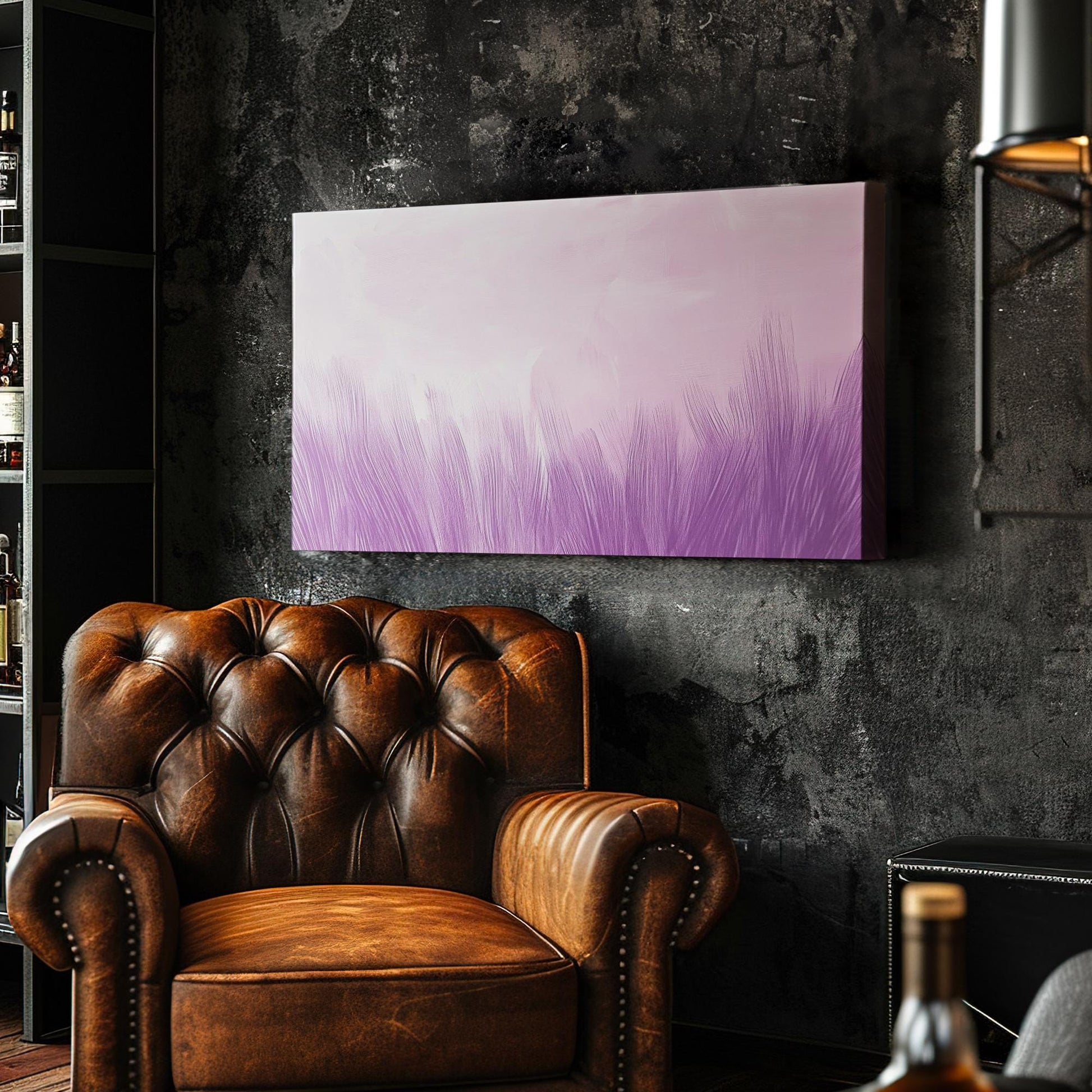 Serene Lavender Feather Canvas Art | Impasto Brushstroke Print | Bohemian Wall Art For Bedroom | Lilac Ash Art Horizontal Art