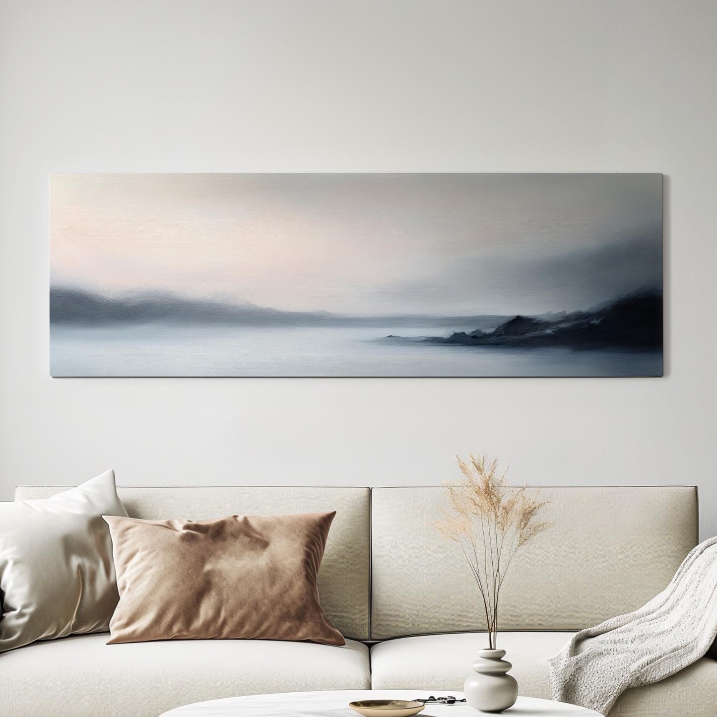 Serene Landscape Canvas Art | Impressionistic Oil Print | Tranquil Minimalist Wall Art For Living Room Panoramic Wall Art