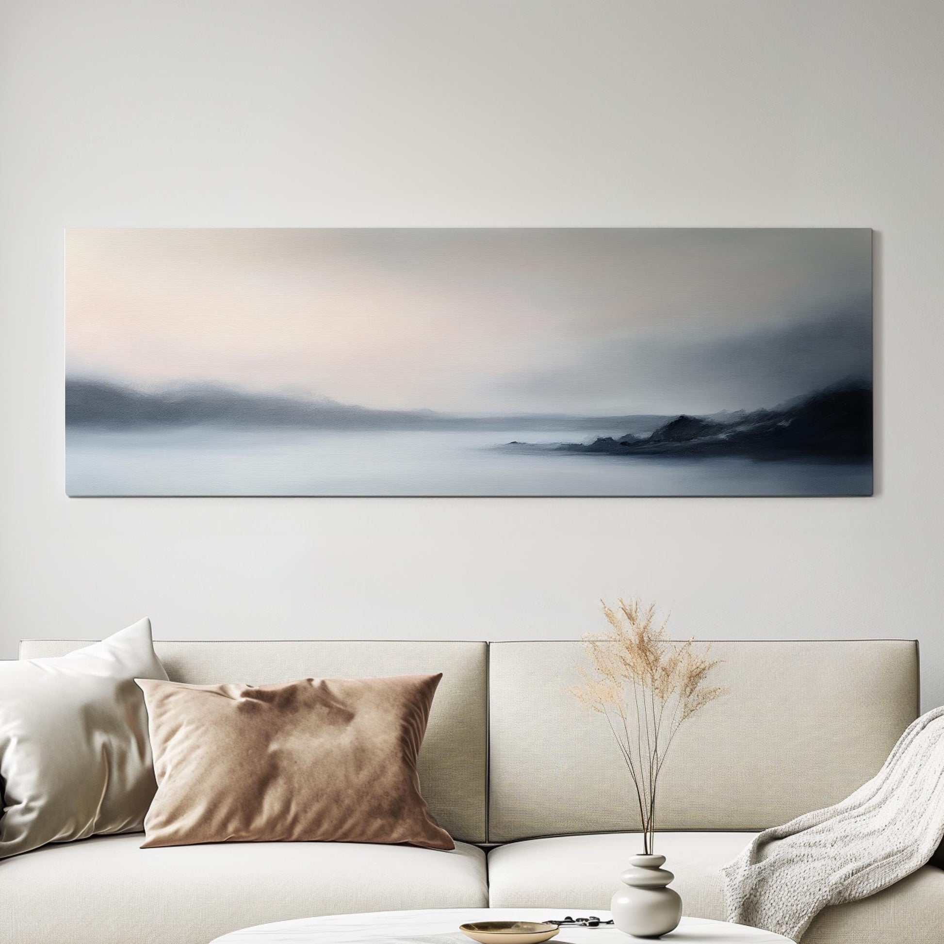 Serene Landscape Canvas Art | Impressionistic Oil Print | Tranquil Minimalist Wall Art For Living Room Panoramic Wall Art