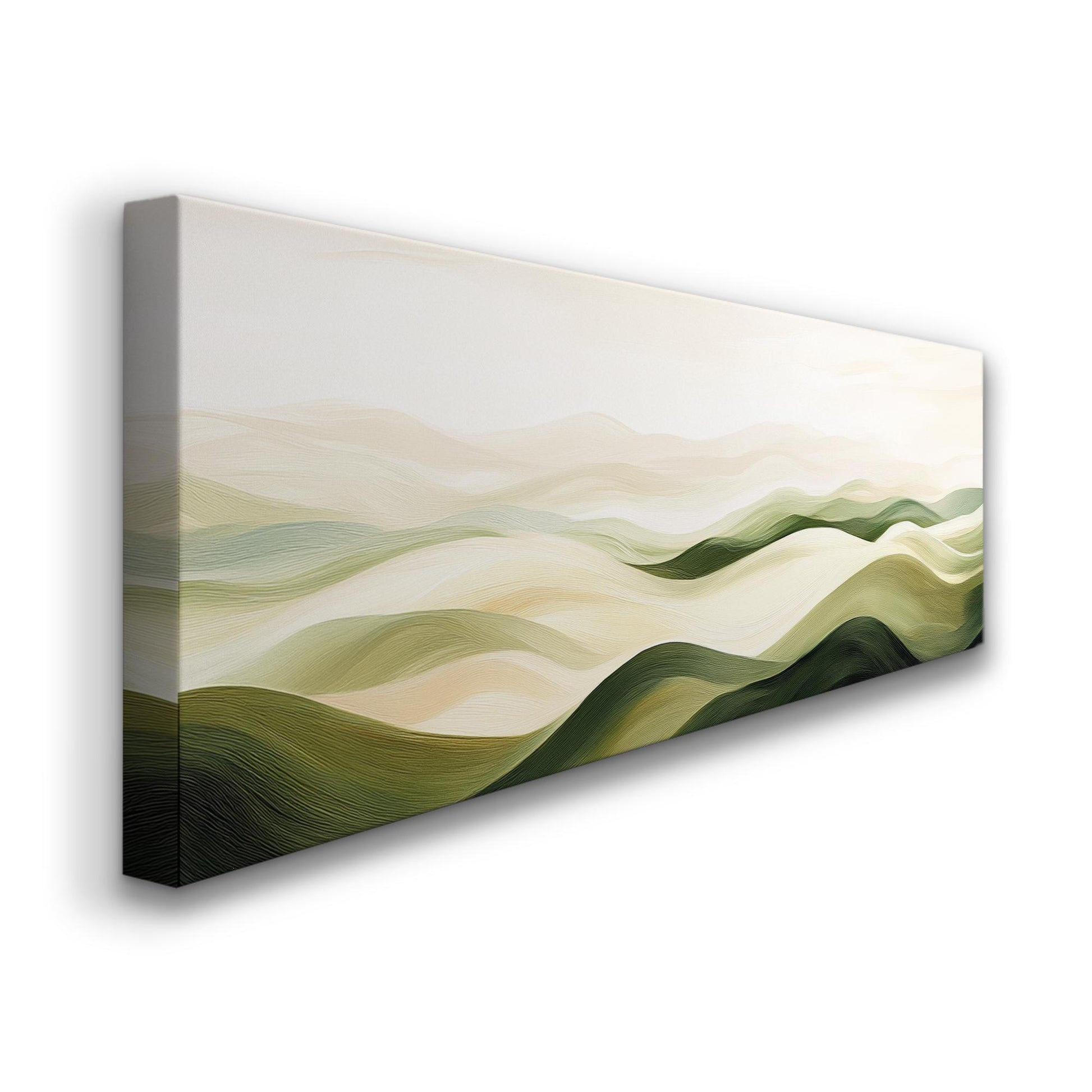 Serene Landscape Canvas Art | Impressionistic Oil Print | Biophilic Wall Art For Living Room | Sage Green Cream Art Panoramic Wall Art