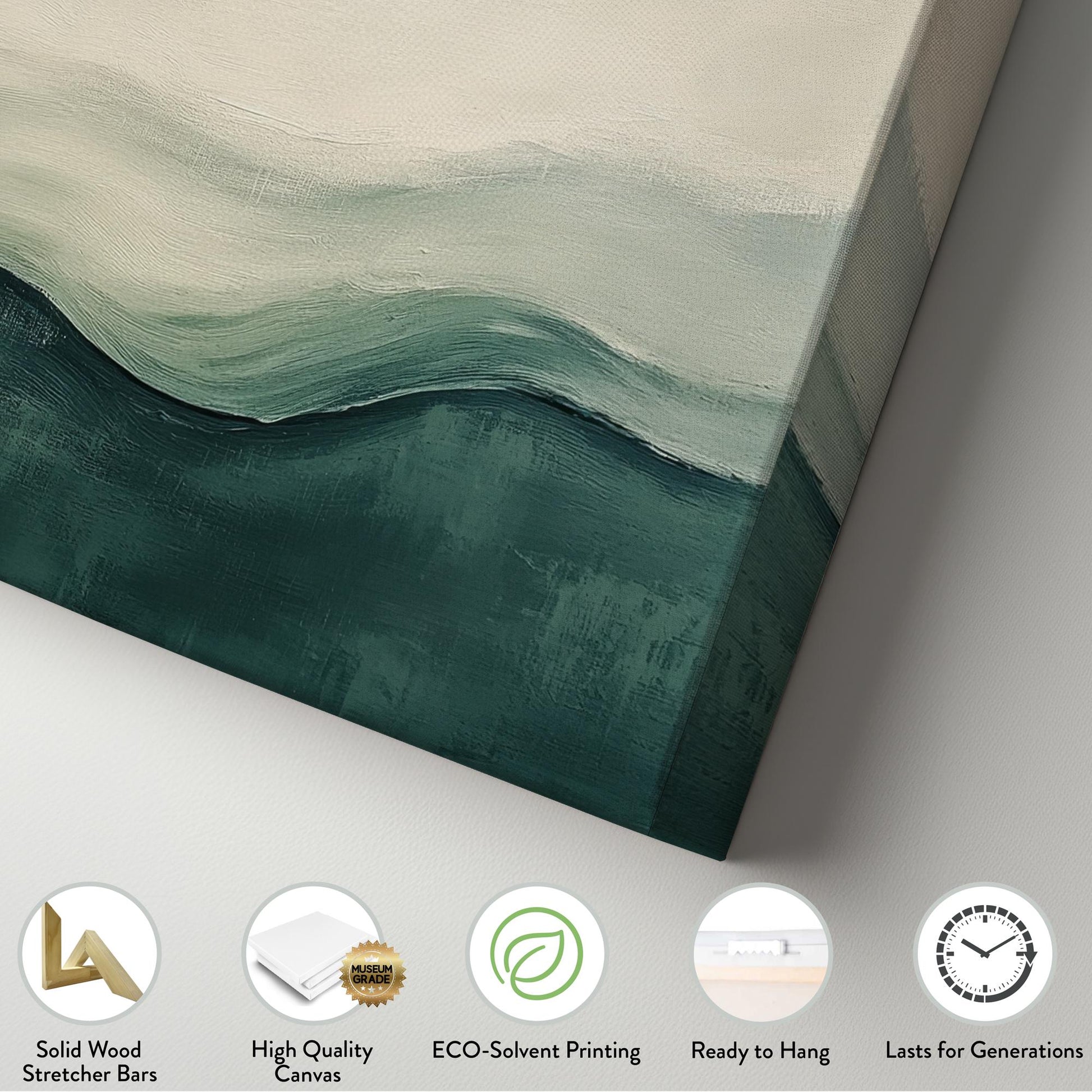 Serene Landscape Canvas Art | Impasto Impressionism Print | Biophilic Wall Art For Living Room | Sage Green and Charcoal Art Horizontal Art
