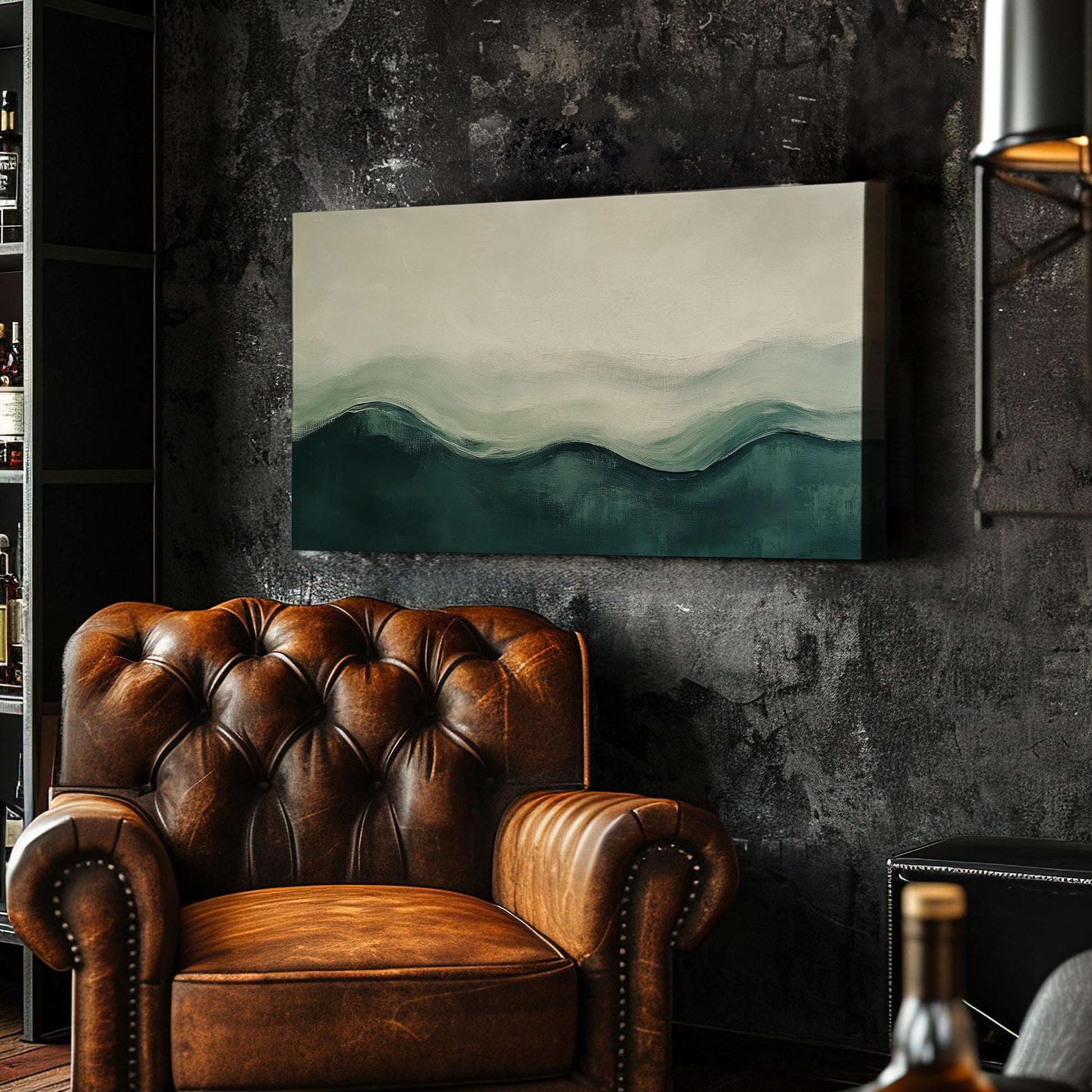 Serene Landscape Canvas Art | Impasto Impressionism Print | Biophilic Wall Art For Living Room | Sage Green and Charcoal Art Horizontal Art