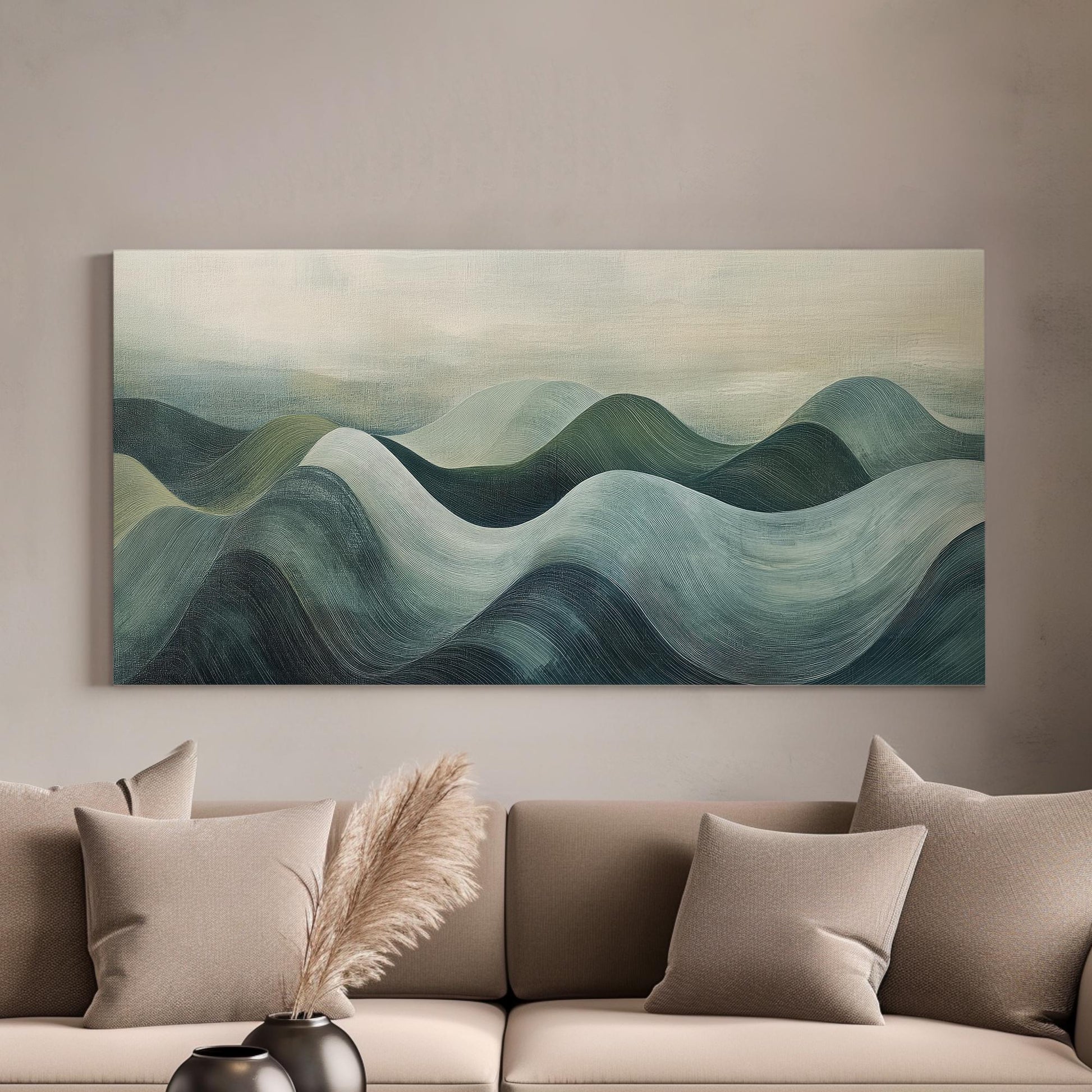 Serene Landscape Canvas Art | Impasto Brushstroke Print | Tranquil Minimalist Wall Art For Living Room Horizontal Art