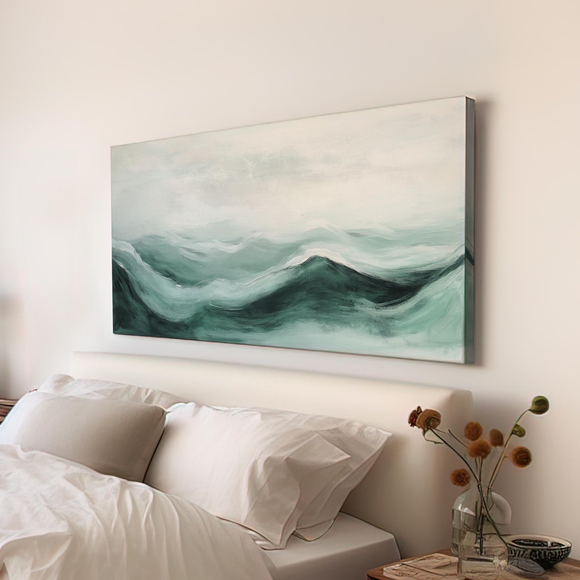Serene Landscape Canvas Art | Abstract Impressionism Print | Minimalist Wall Art For Living Room | Seafoam Silver Sage Art Horizontal Art