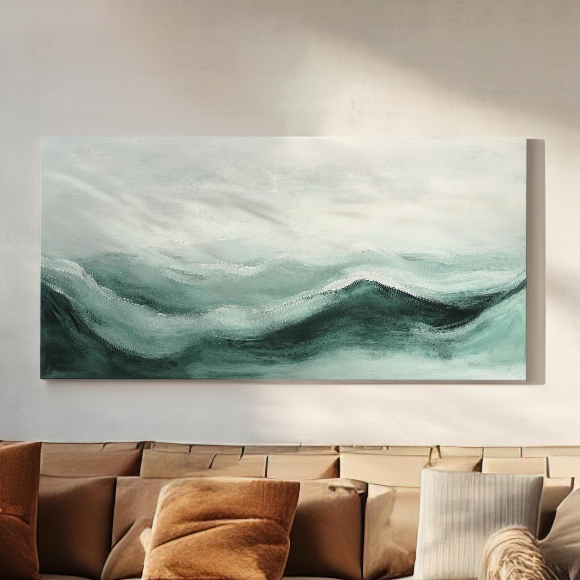 Serene Landscape Canvas Art | Abstract Impressionism Print | Minimalist Wall Art For Living Room | Seafoam Silver Sage Art Horizontal Art