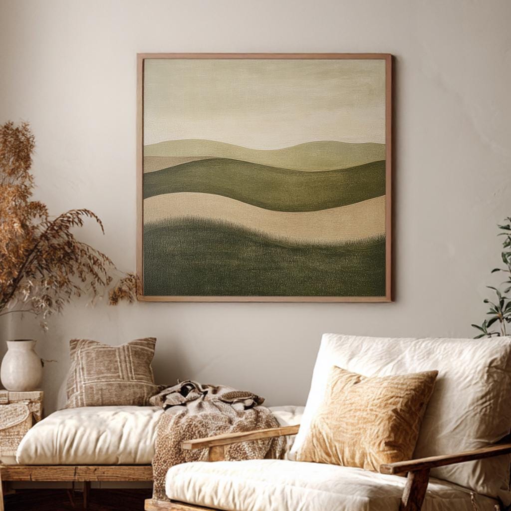 Serene Landscape Canvas Art | Abstract Impressionism Print | Biophilic Wall Art For Living Room | Sagebrush and Oyster Art Square Canvas Art