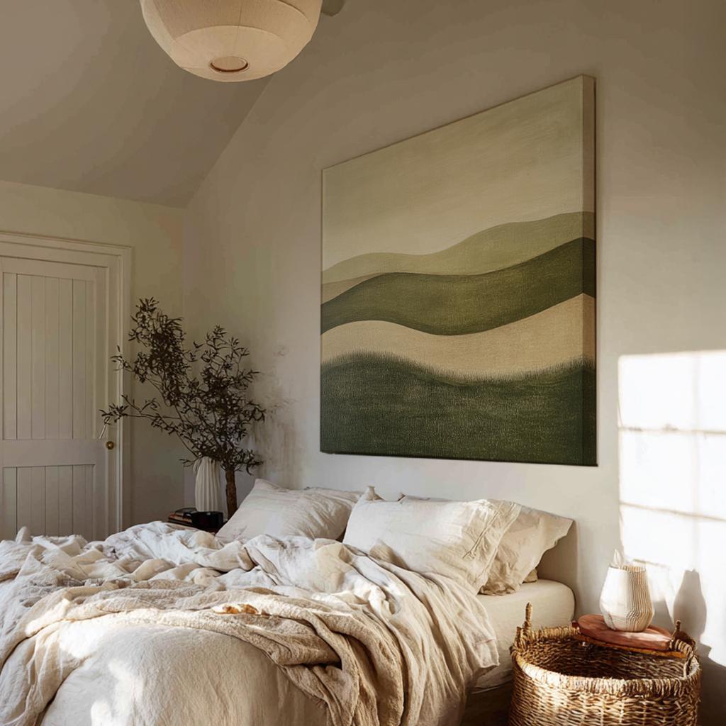 Serene Landscape Canvas Art | Abstract Impressionism Print | Biophilic Wall Art For Living Room | Sagebrush and Oyster Art Square Canvas Art