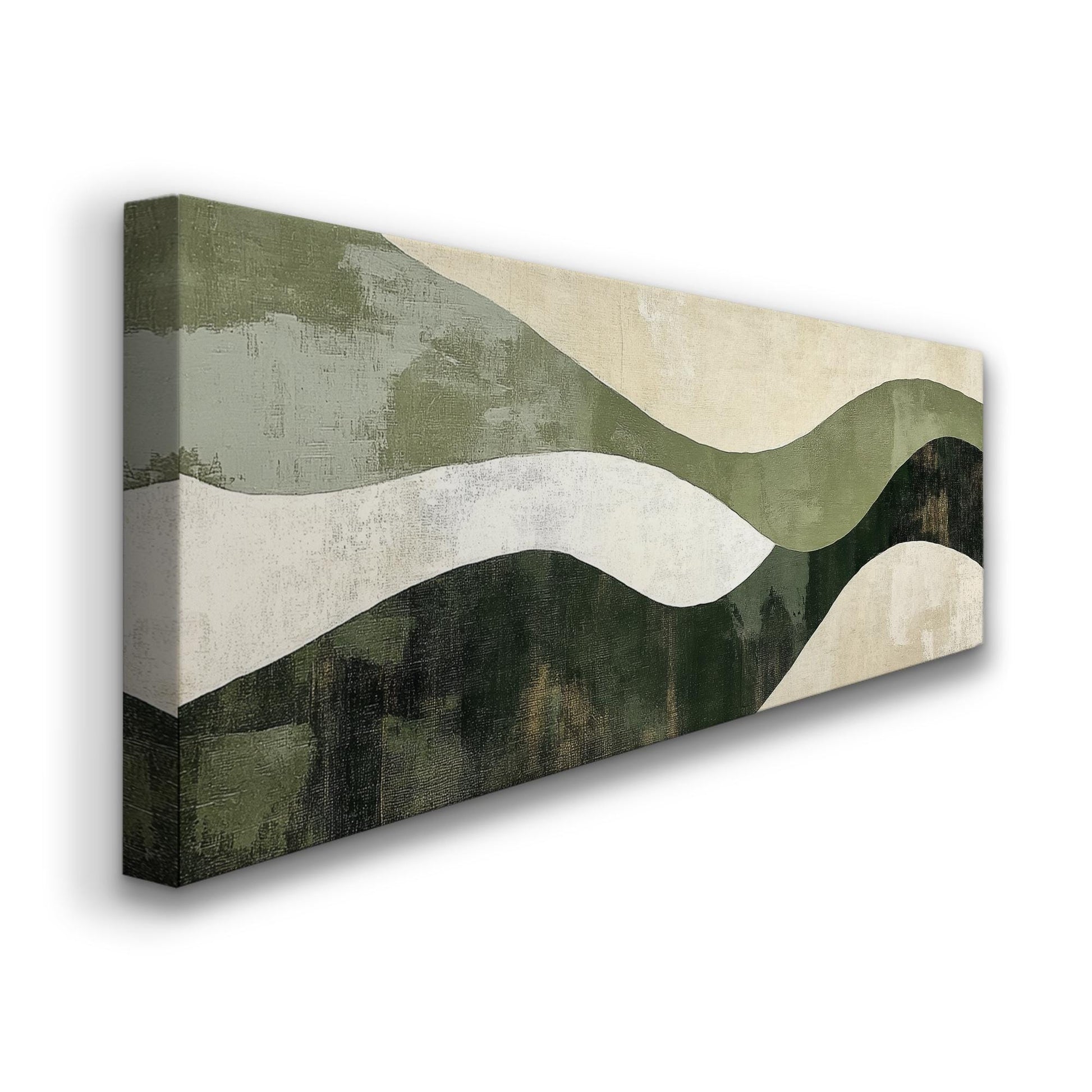 Serene Landscape Canvas Art | Abstract Expressionist Print | Biophilic Wall Art For Living Room | Sage Green Oyster Art Panoramic Wall Art