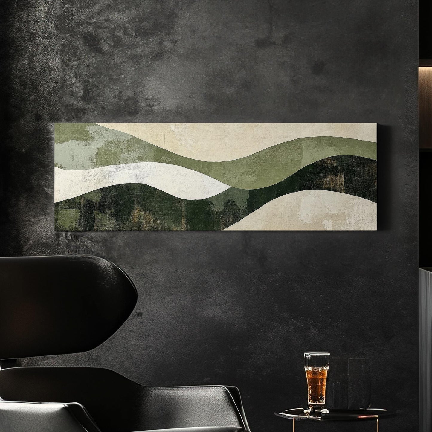 Serene Landscape Canvas Art | Abstract Expressionist Print | Biophilic Wall Art For Living Room | Sage Green Oyster Art Panoramic Wall Art