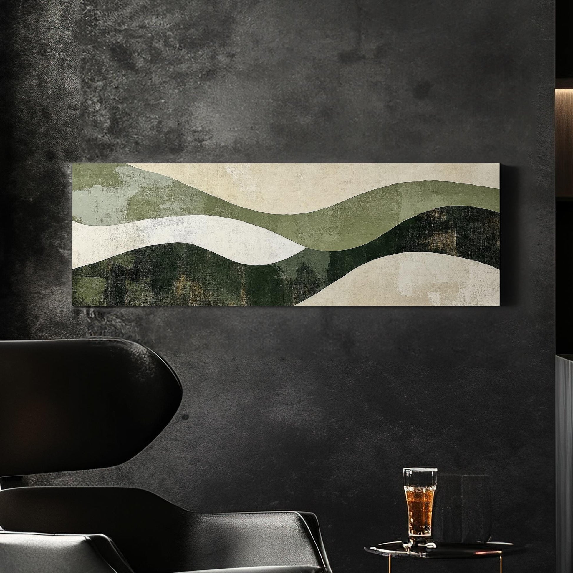 Serene Landscape Canvas Art | Abstract Expressionist Print | Biophilic Wall Art For Living Room | Sage Green Oyster Art Panoramic Wall Art