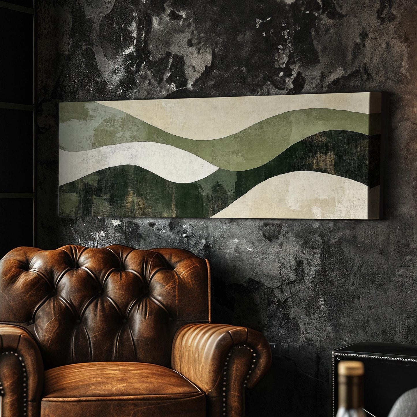 Serene Landscape Canvas Art | Abstract Expressionist Print | Biophilic Wall Art For Living Room | Sage Green Oyster Art Panoramic Wall Art