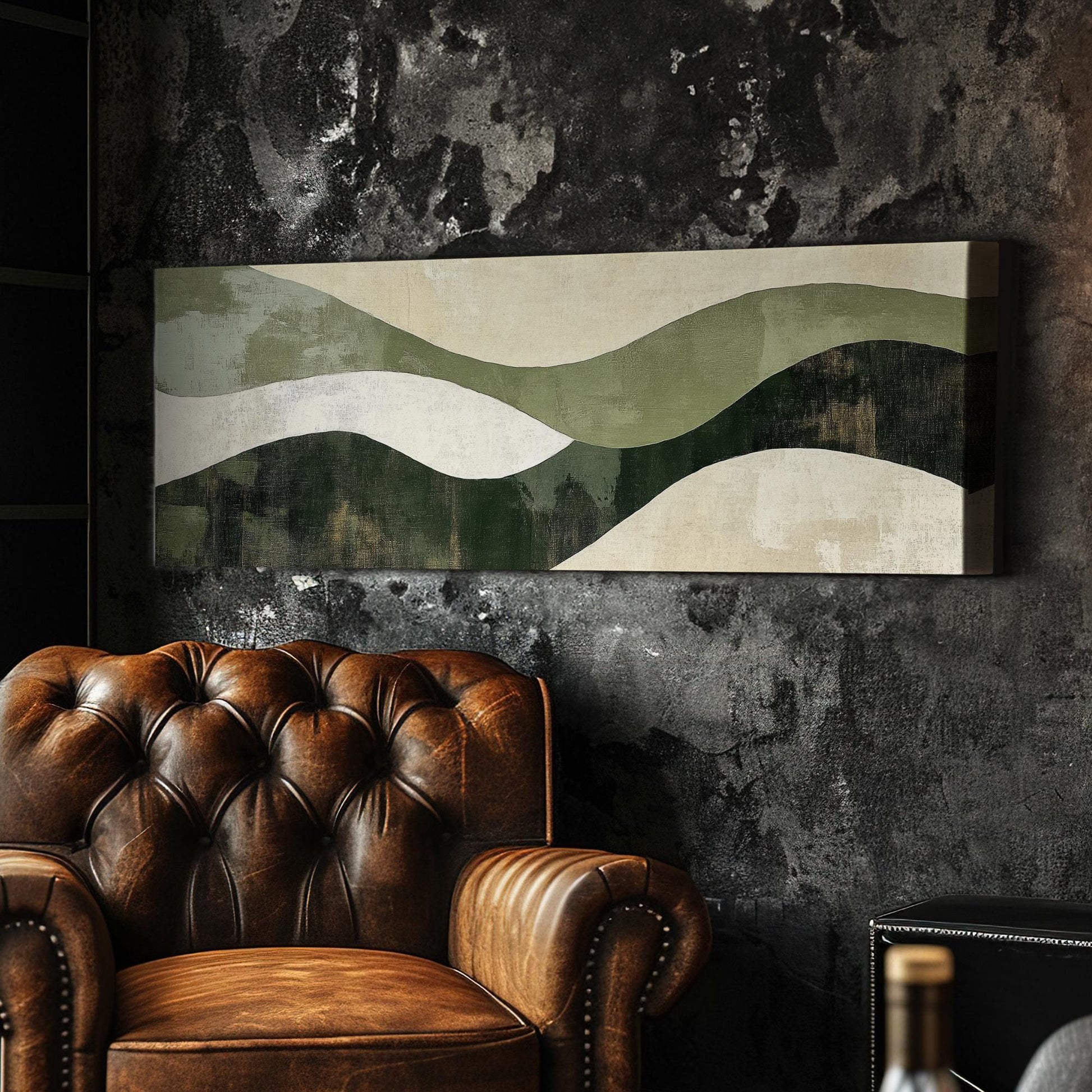 Serene Landscape Canvas Art | Abstract Expressionist Print | Biophilic Wall Art For Living Room | Sage Green Oyster Art Panoramic Wall Art