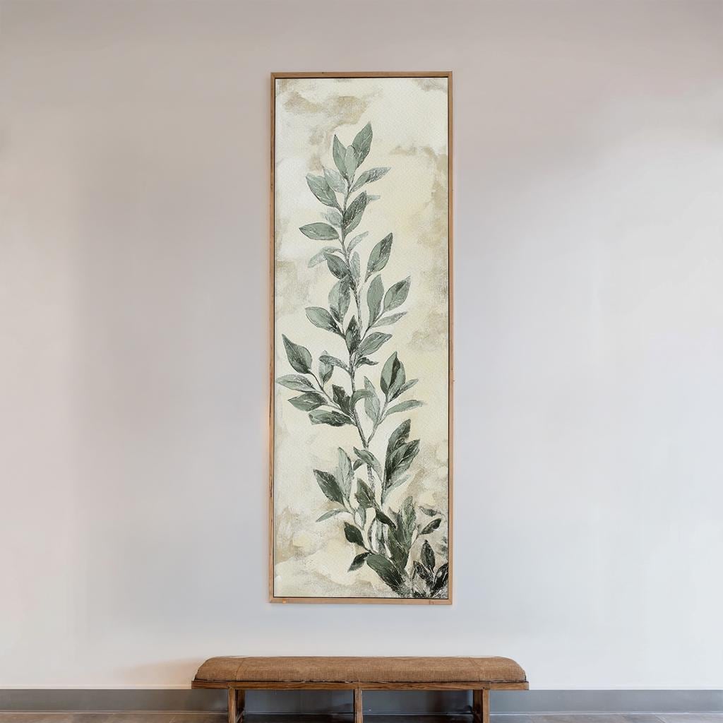 Serene Greenery Canvas Art | Impasto Botanical Print | Tranquil Spa Wall Art For Living Room | Sage Green and Oyster Art Long Vertical Art