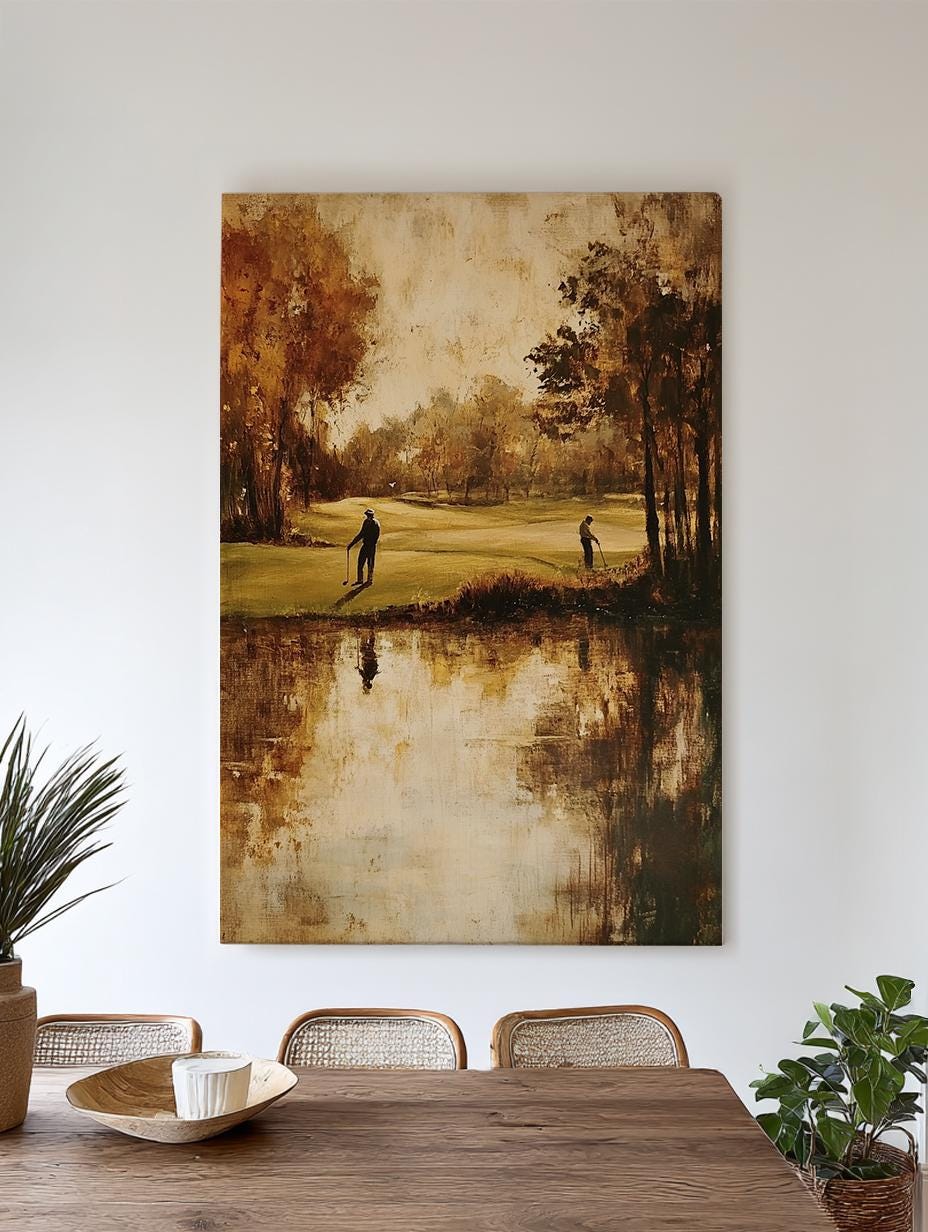 Serene Golf Course Canvas Art | Impasto Impressionism Print | Transitional Wall Art For Living Room Vertical Canvas