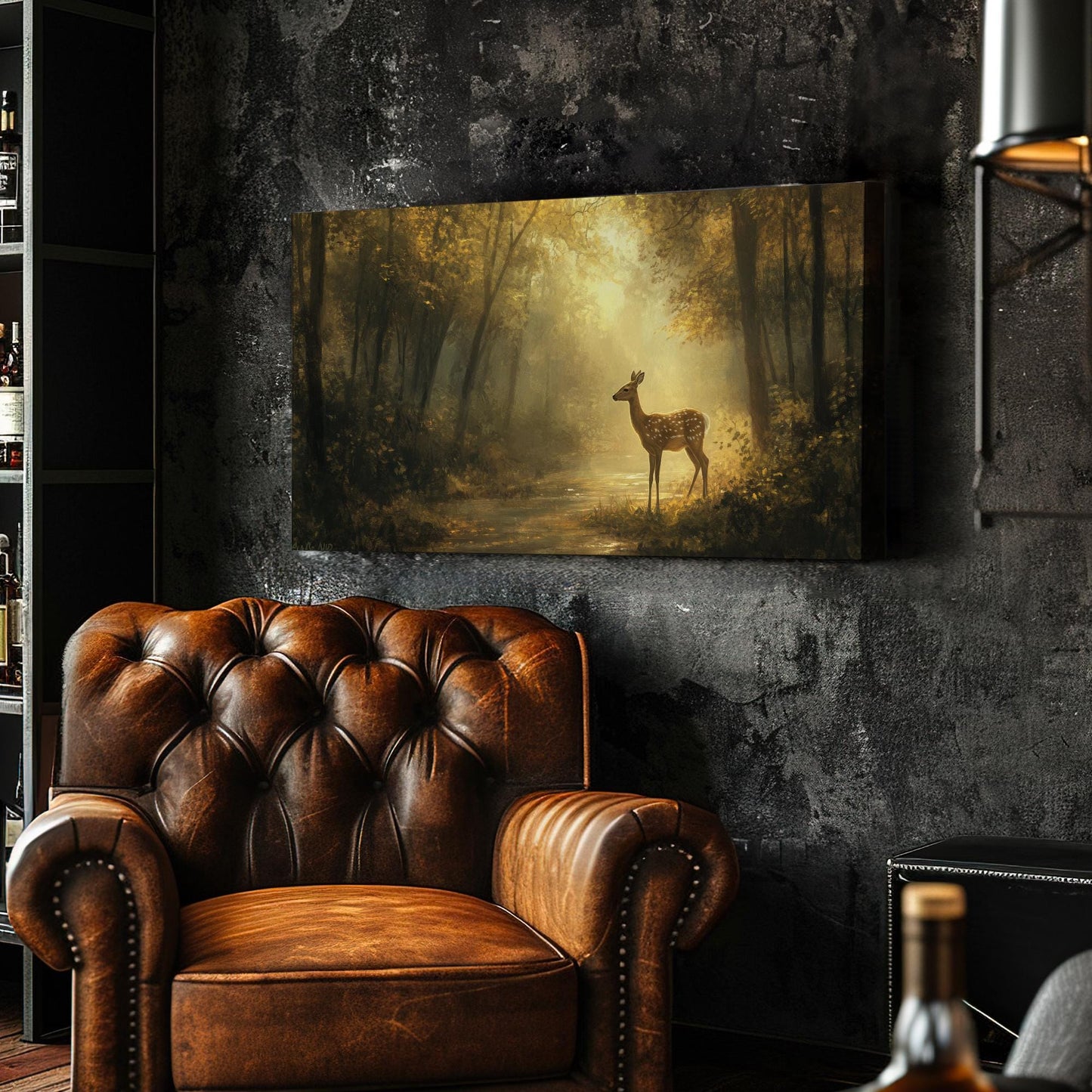 Serene Forest Fawn Canvas Art | Impressionist Painting Print | Tranquil Spa Wall Art For Living Room | Warm Honeycomb Art Horizontal Art