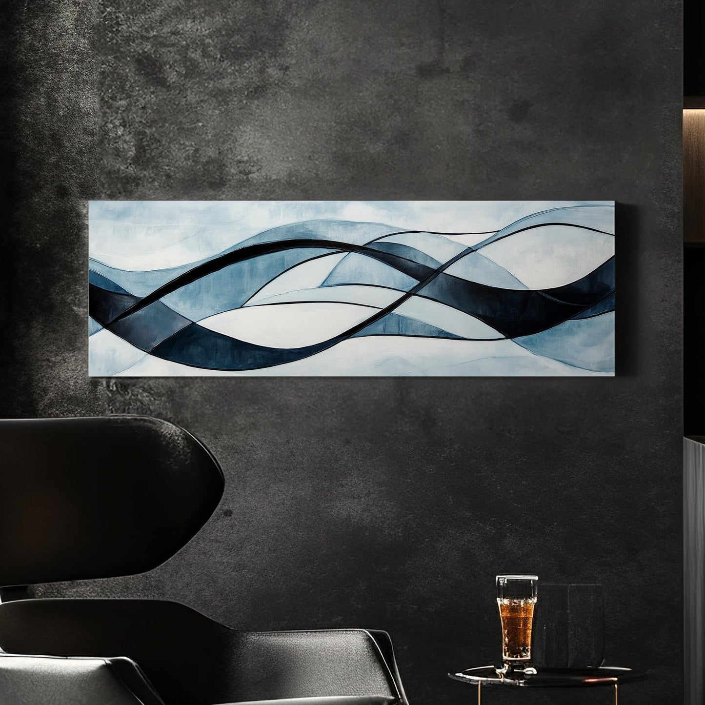 Serene Flow Canvas Art | Abstract Expressionist Print | Biophilic Wall Art For Living Room | Celestial Blue Art Panoramic Wall Art