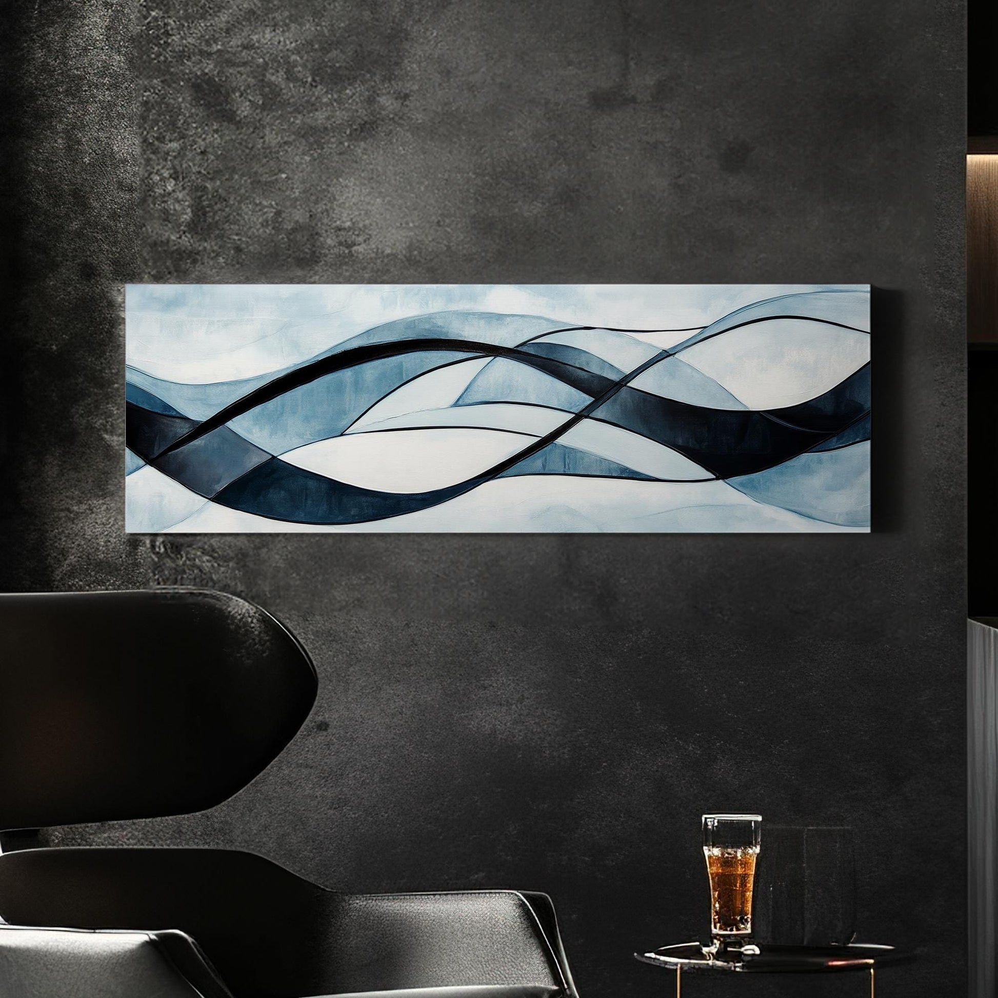 Serene Flow Canvas Art | Abstract Expressionist Print | Biophilic Wall Art For Living Room | Celestial Blue Art Panoramic Wall Art