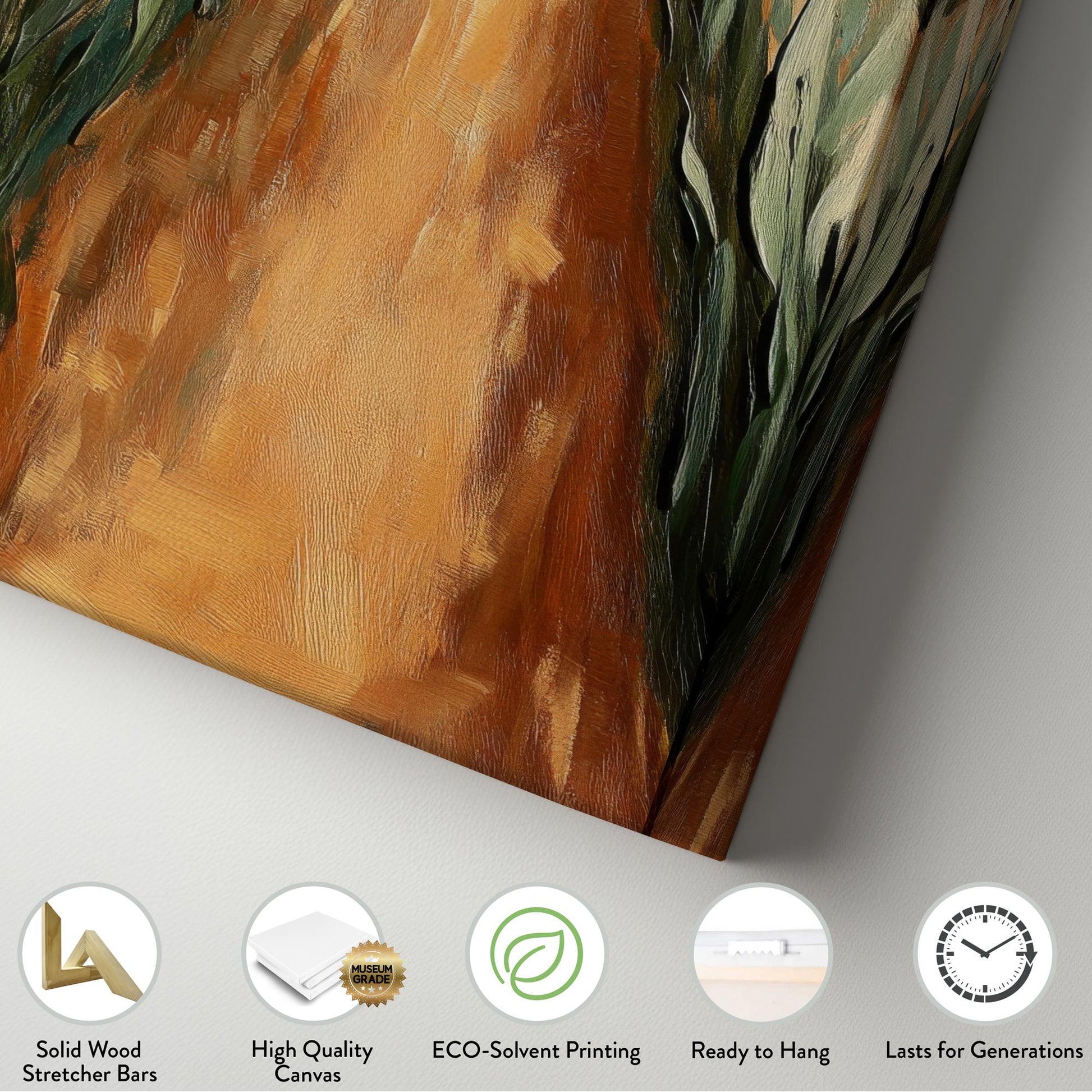 Serene Field Path Canvas Art | Impasto Impressionism Print | Transitional Wall Art For Living Room Long Vertical Art