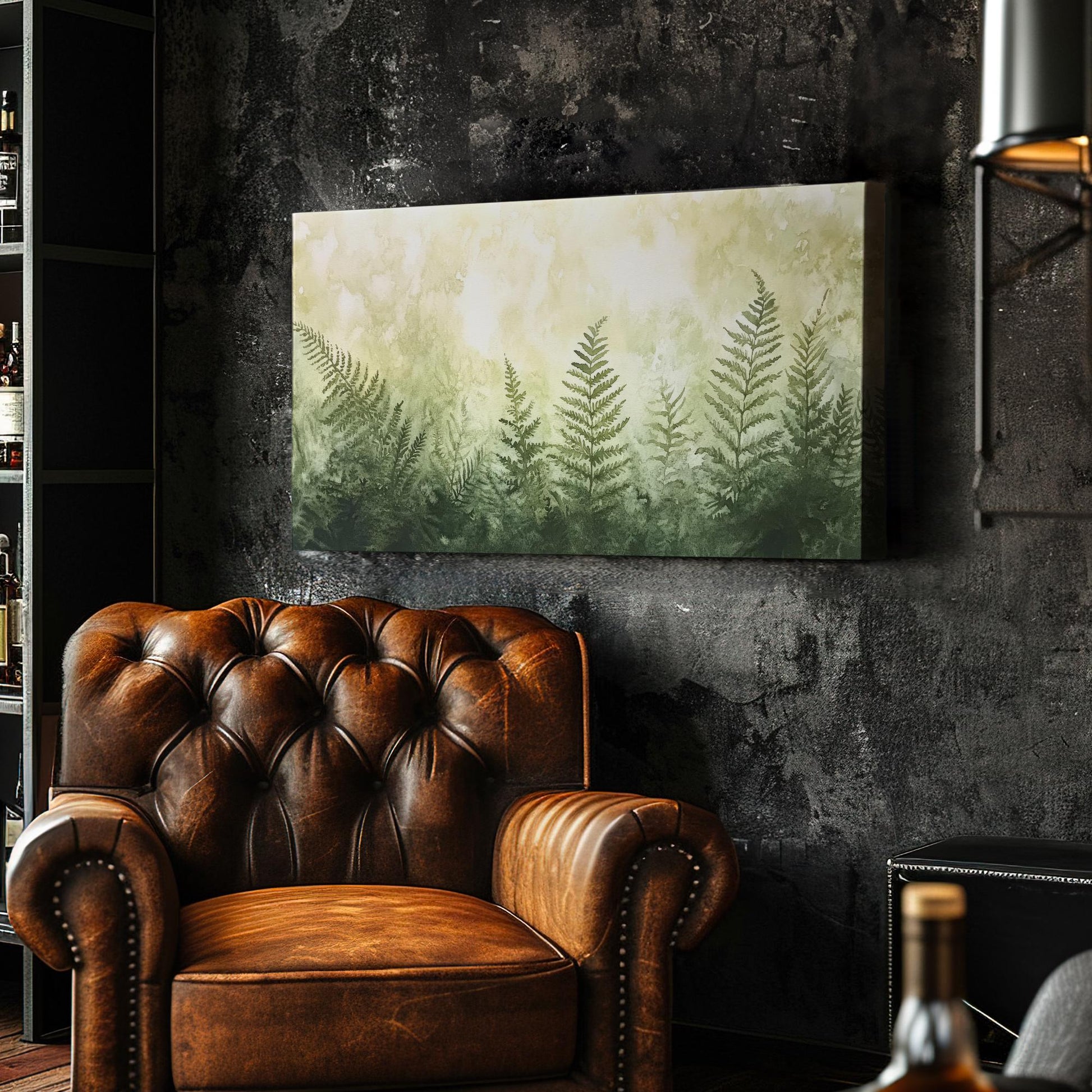 Serene Fern Grove Canvas Art | Watercolor Botanical Print | Biophilic Wall Art For Living Room | Sage Green Botanical Art Horizontal Art
