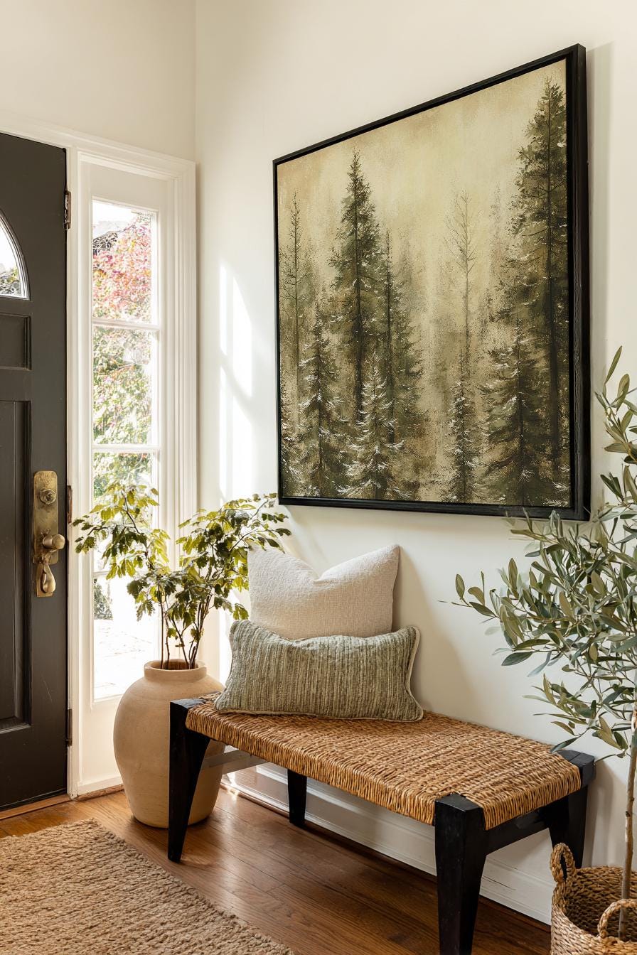 Serene Evergreen Forest Canvas Art | Impressionistic Gicle Print | Tranquil Spa Wall Art For Living Room Square Canvas Art