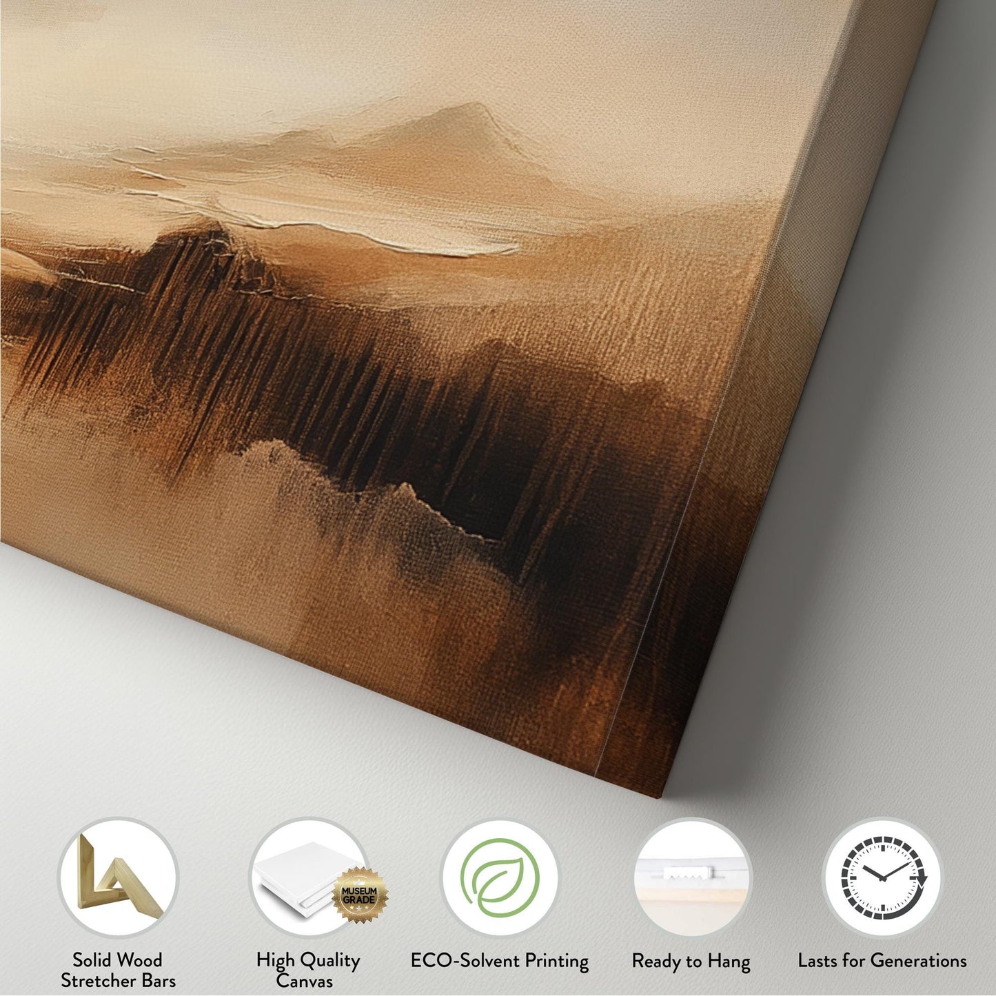 Serene Desert Landscape Canvas Art | Impasto Painting Print | Minimalist Wall Art For Living Room Panoramic Wall Art