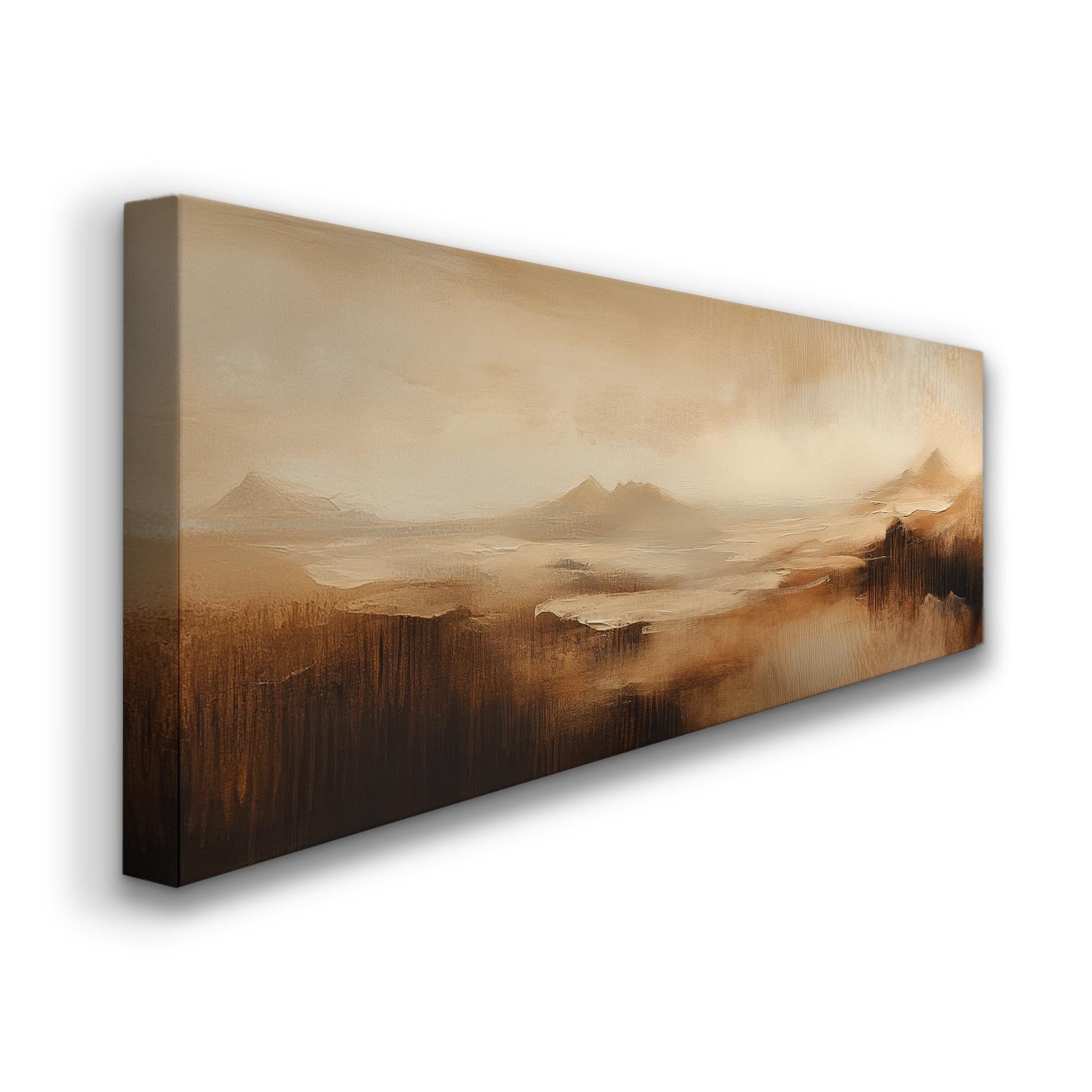 Serene Desert Landscape Canvas Art | Impasto Painting Print | Minimalist Wall Art For Living Room Panoramic Wall Art