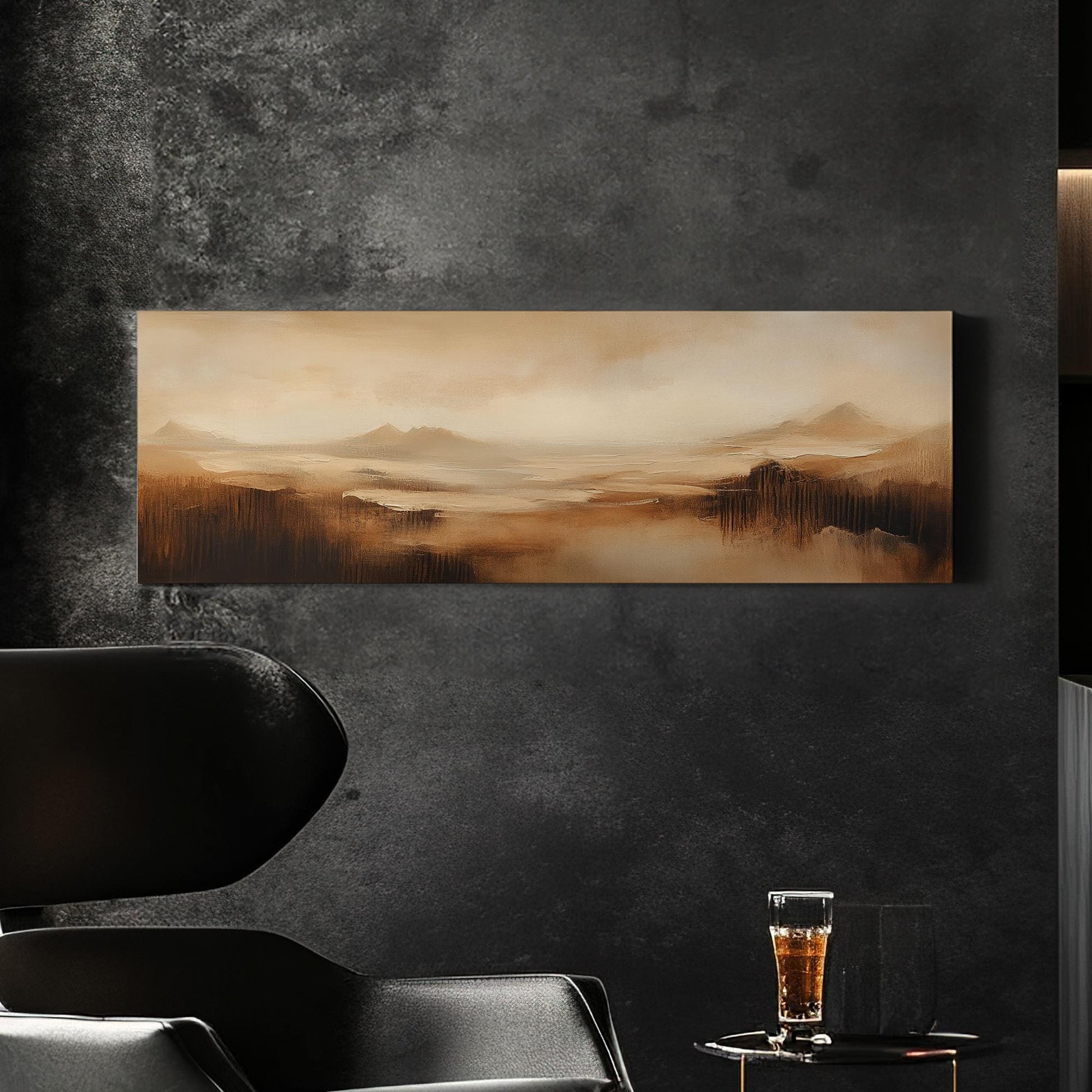 Serene Desert Landscape Canvas Art | Impasto Painting Print | Minimalist Wall Art For Living Room Panoramic Wall Art