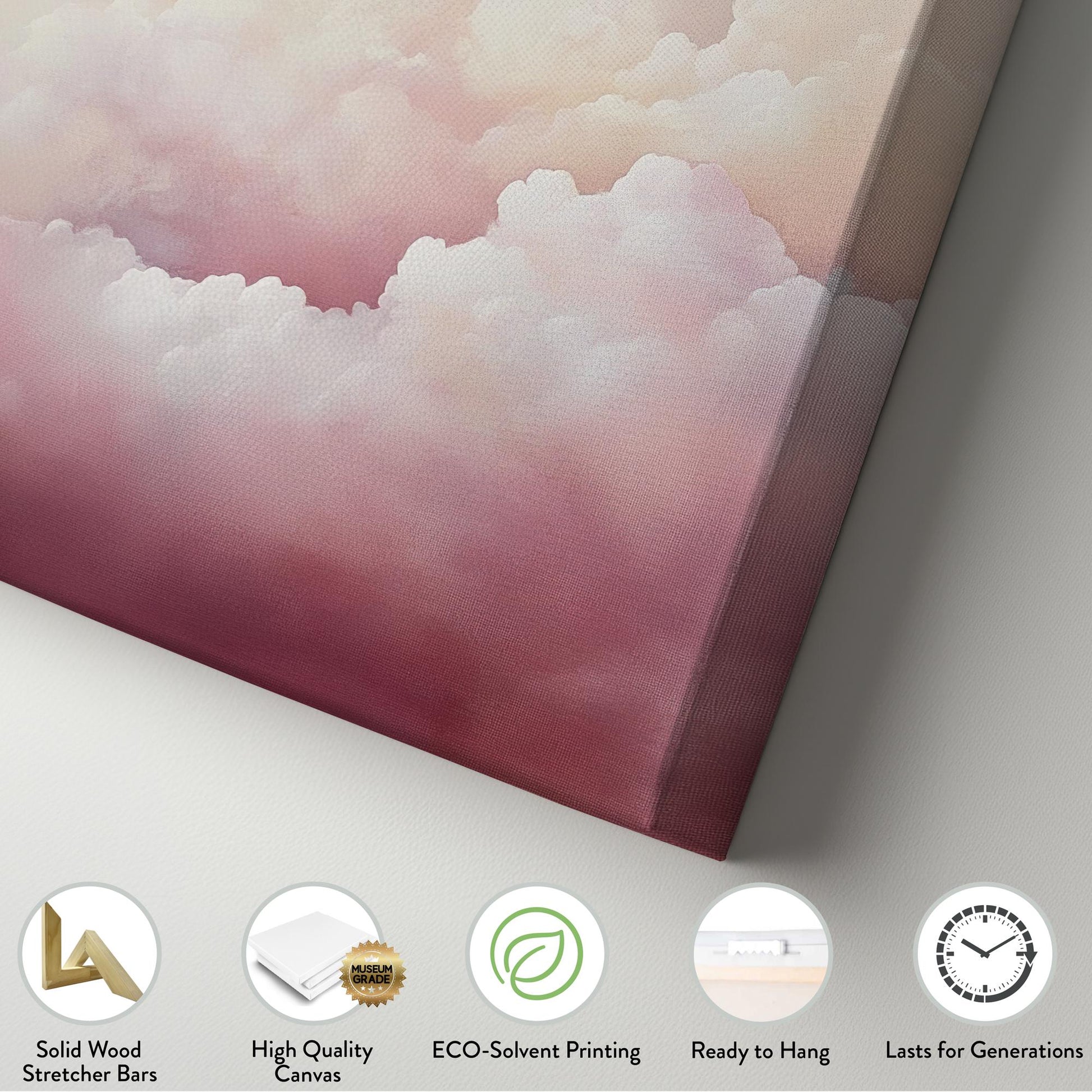 Serene Cloudscape Canvas Art | Impressionistic Cloud Print | Bohemian Wall Art For Bedroom | Rose Quartz Art Vertical Canvas