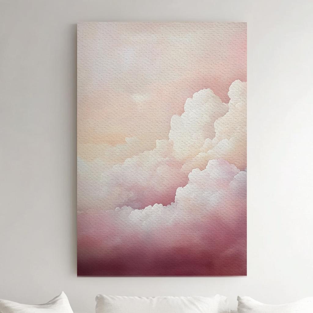 Serene Cloudscape Canvas Art | Impressionistic Cloud Print | Bohemian Wall Art For Bedroom | Rose Quartz Art Vertical Canvas