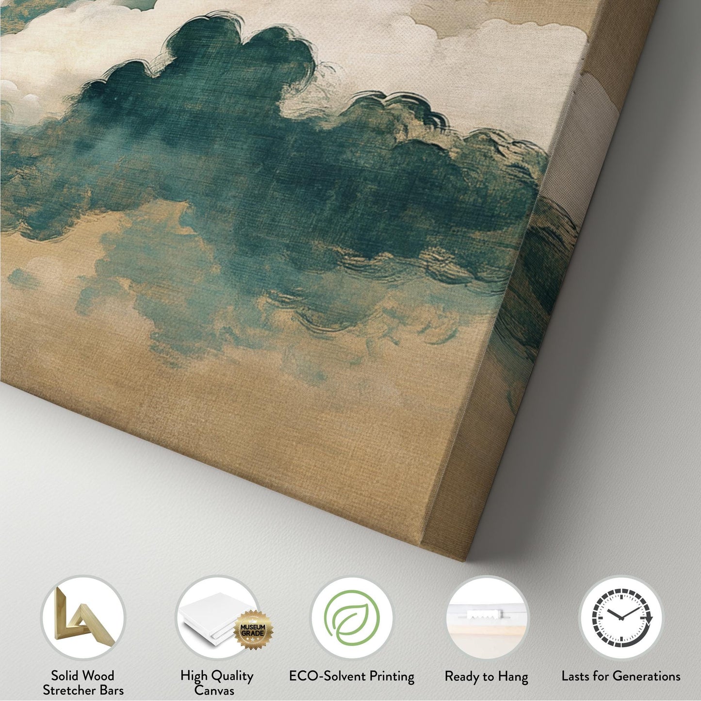 Serene Cloudscape Canvas Art | Impasto Brushstroke Print | Tranquil Zen Wall Art For Living Room | Sand Dune Seafoam Art Panoramic Wall Art